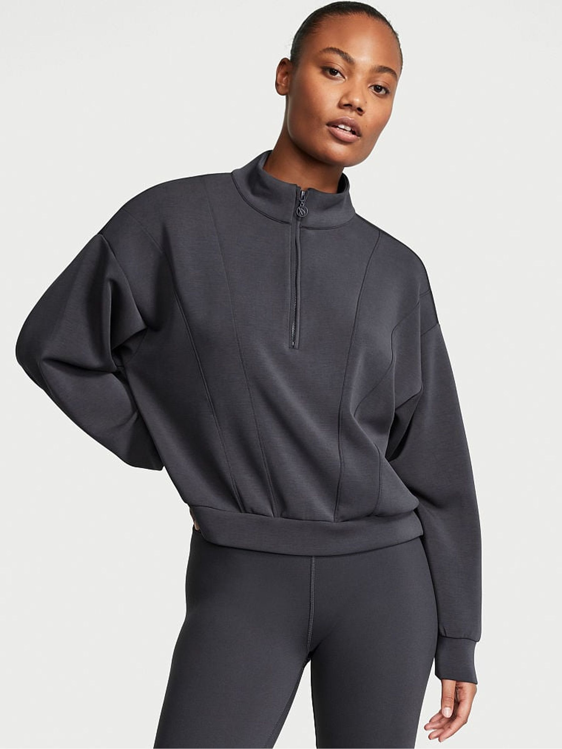 Pure Black Modal Half Zip Sweatshirt - Image 1 of 3