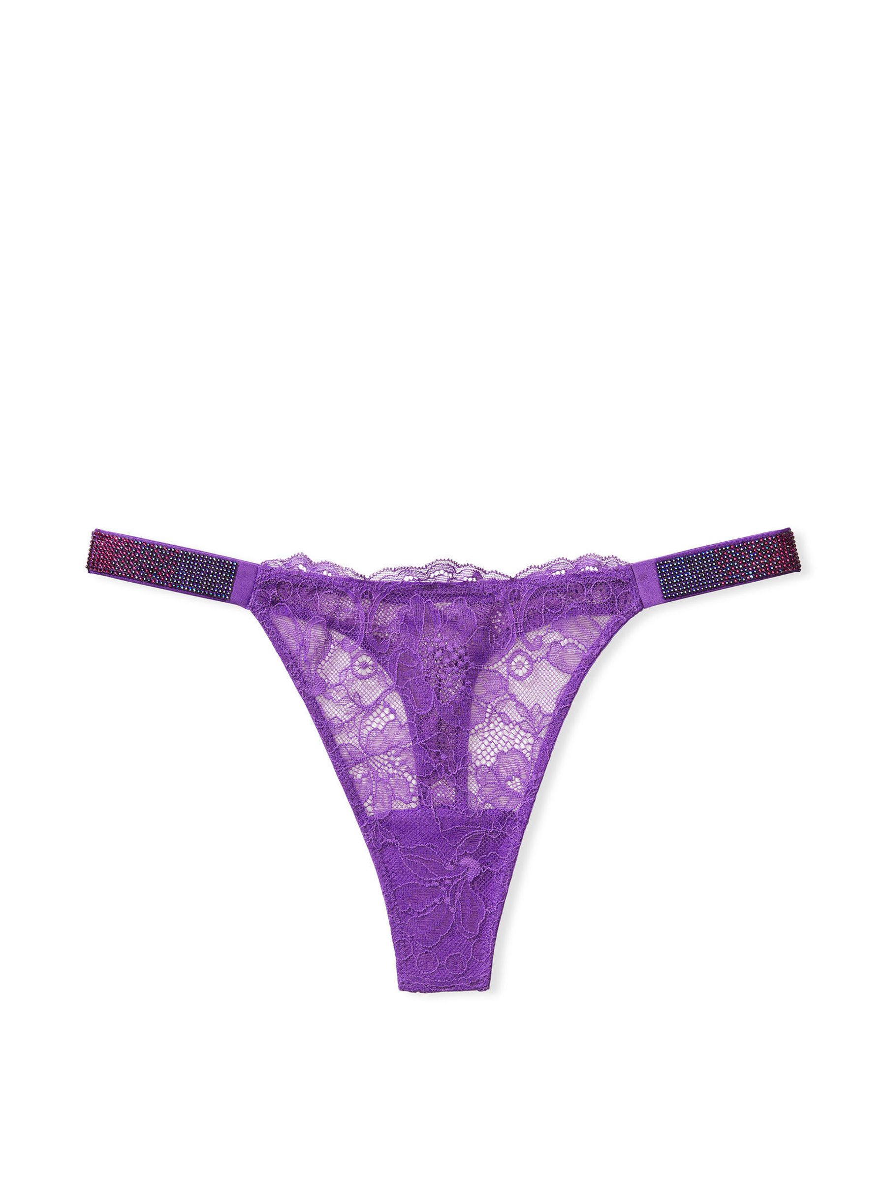 Violetta Purple Lace Thong Shine Strap Knickers - Image 1 of 1