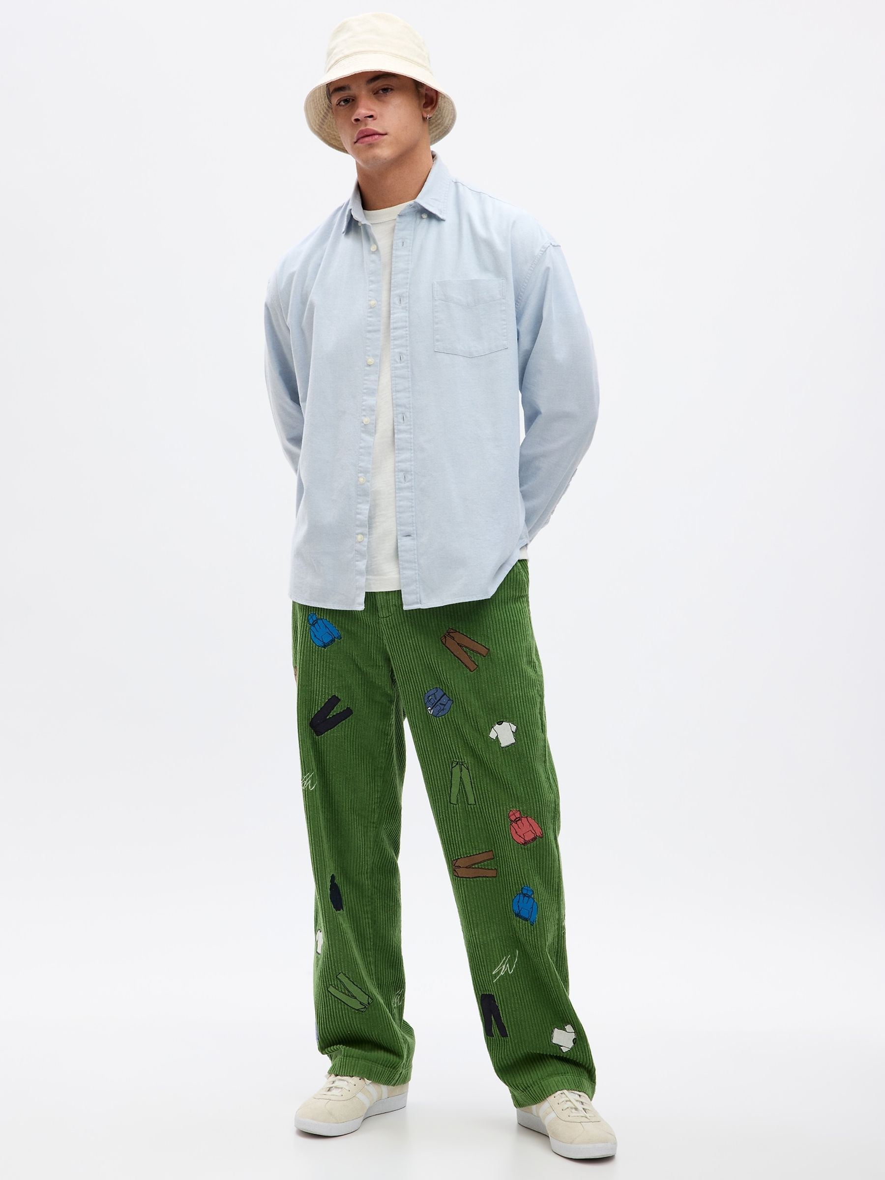 Green Unisex Sean Wotherspoon Washwell Embroidered Corduroy Loose Trousers - Image 1 of 4