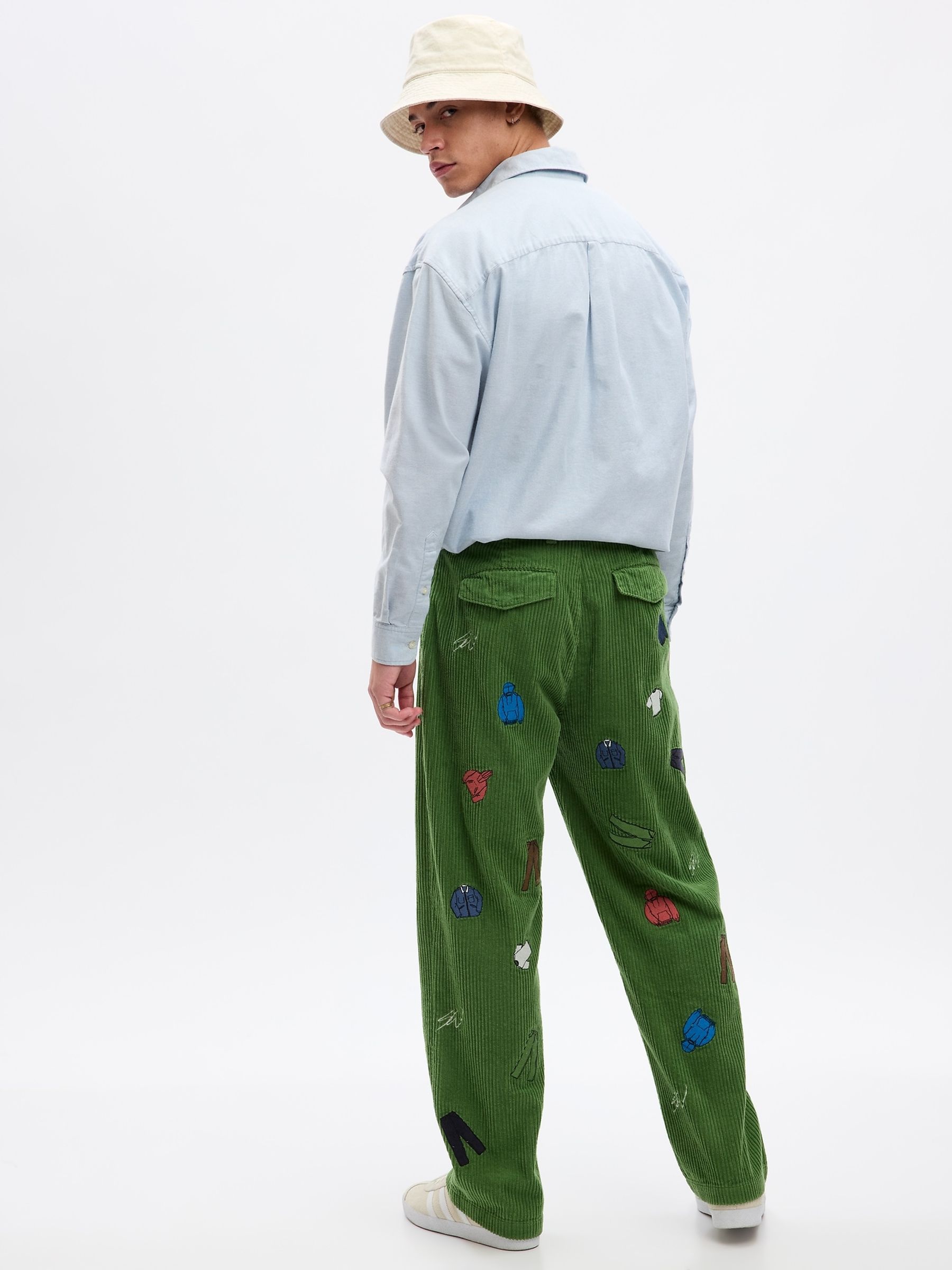 Green Unisex Sean Wotherspoon Washwell Embroidered Corduroy Loose Trousers - Image 2 of 4