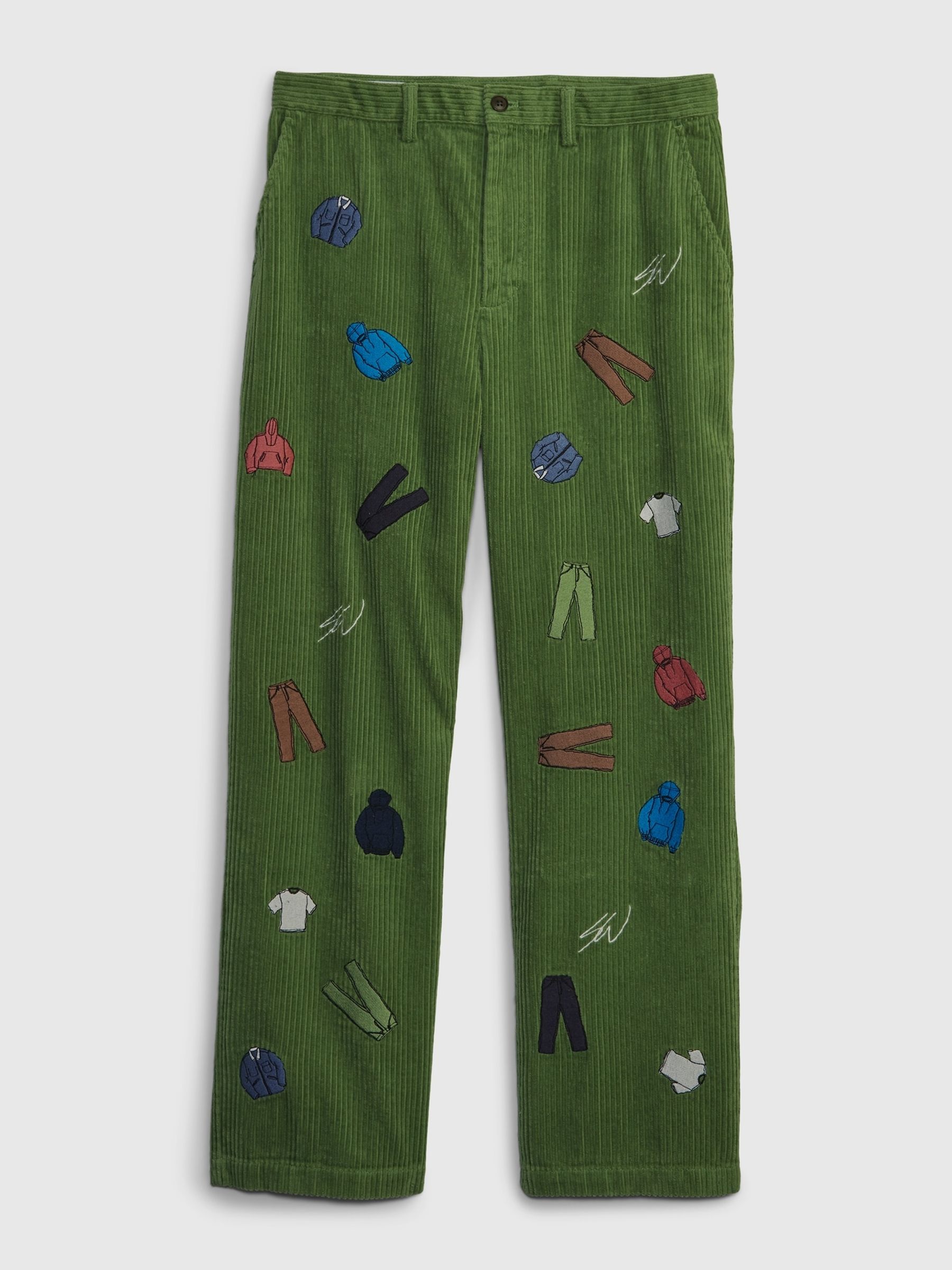 Green Unisex Sean Wotherspoon Washwell Embroidered Corduroy Loose Trousers - Image 4 of 4