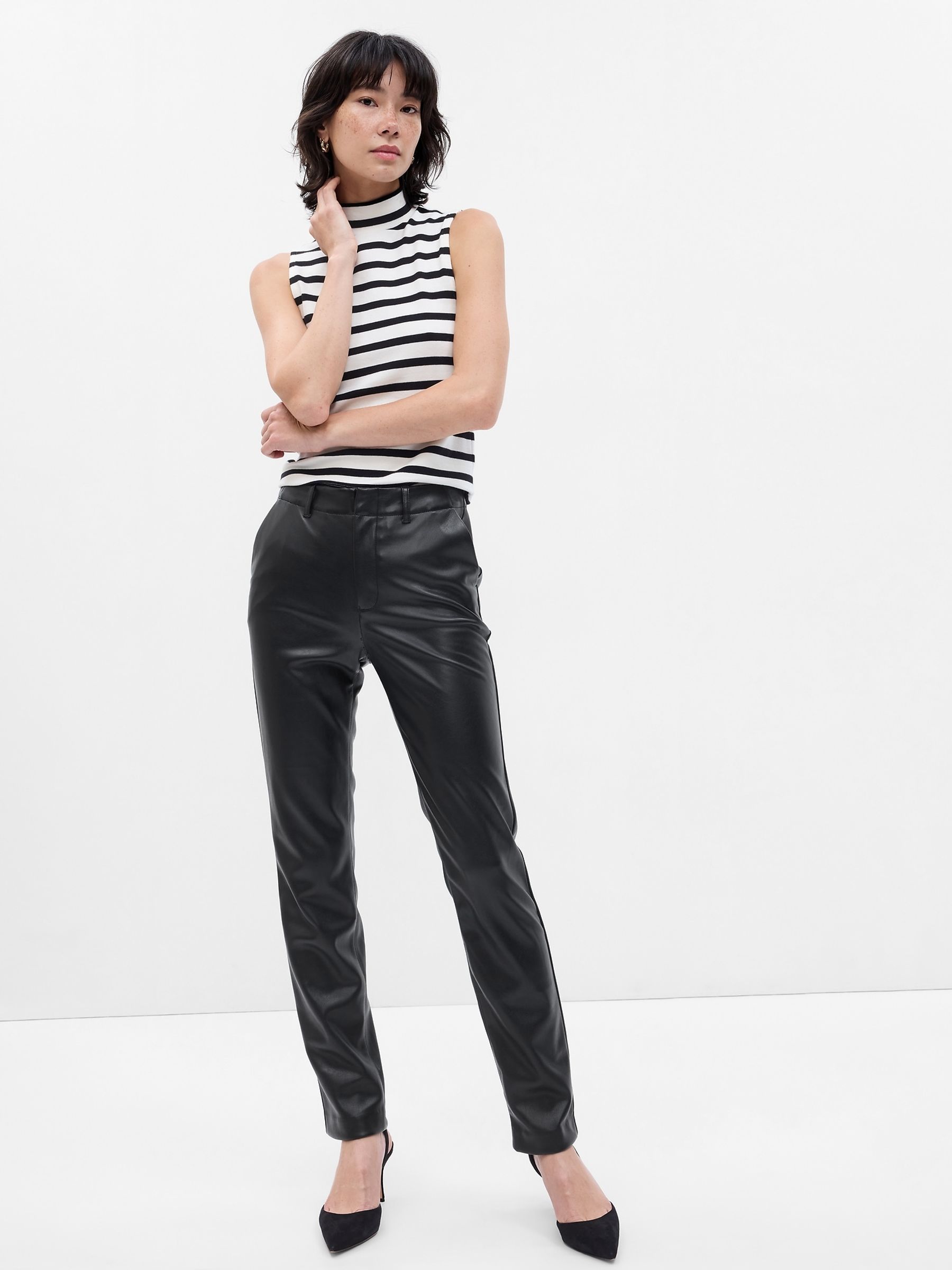 Black Mid Rise Faux-Leather Trousers - Image 1 of 1