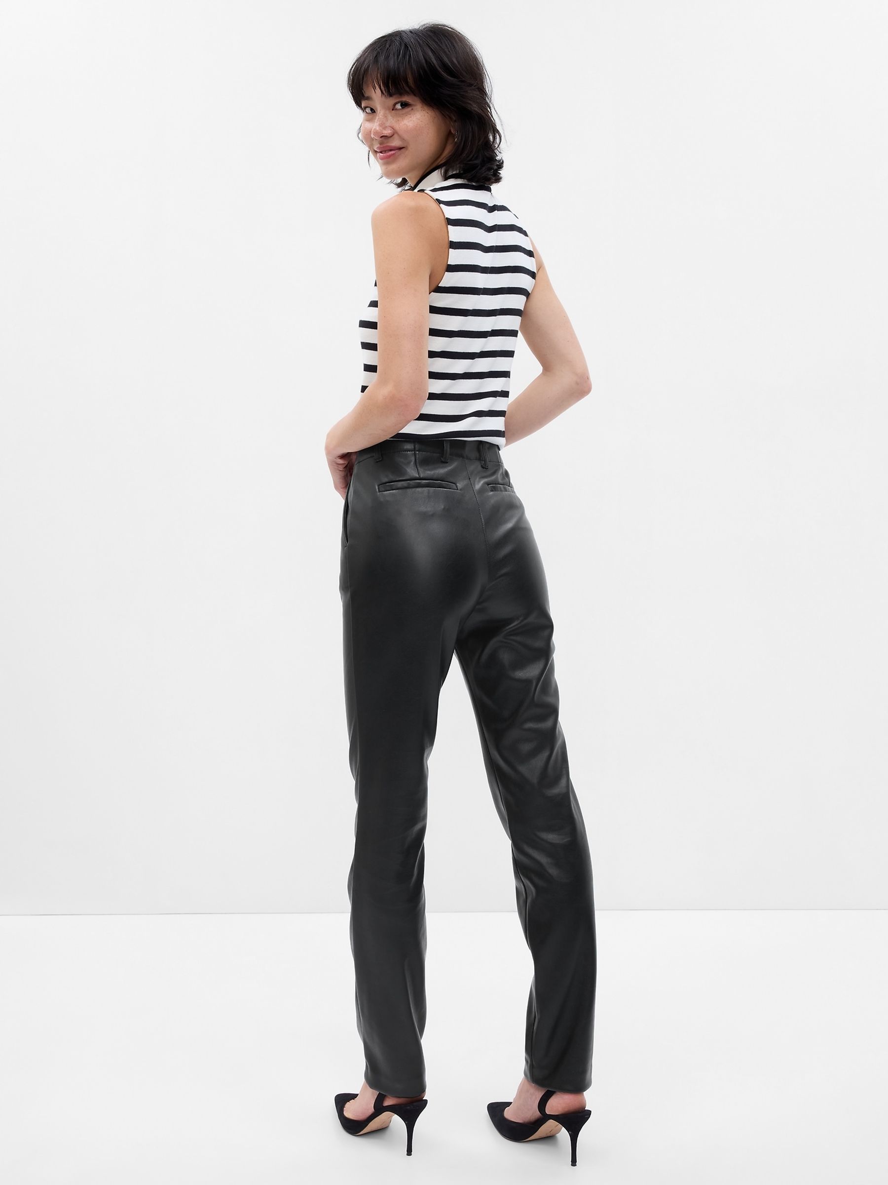 Black Mid Rise Faux-Leather Trousers - Image 2 of 5
