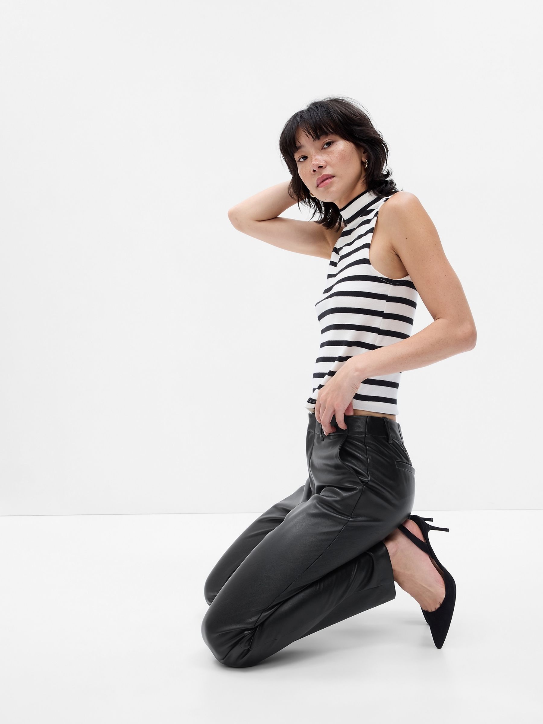 Black Mid Rise Faux-Leather Trousers - Image 3 of 5