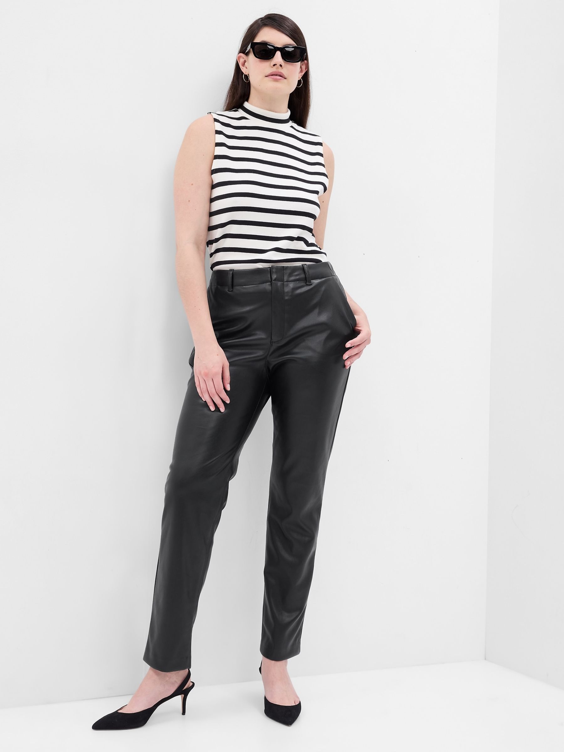 Black Mid Rise Faux-Leather Trousers - Image 4 of 5