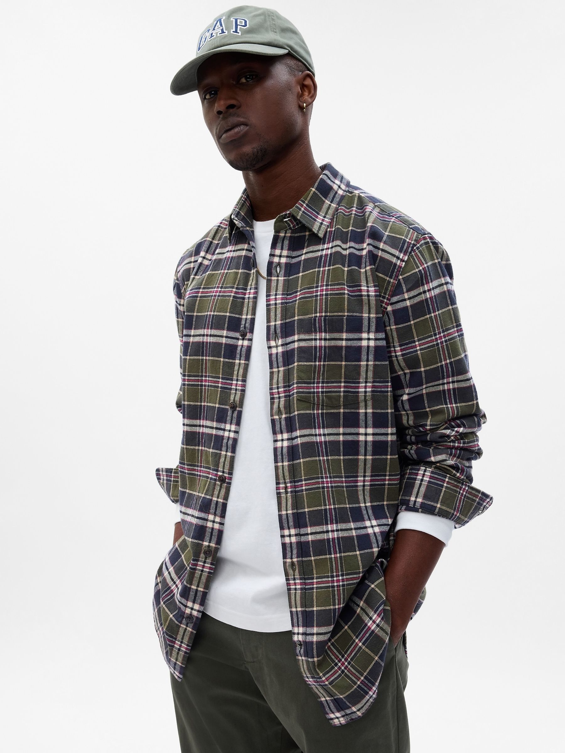 Green Organic Cotton Midweight Flannel Long Sleeve Shirt - Image 1 of 1