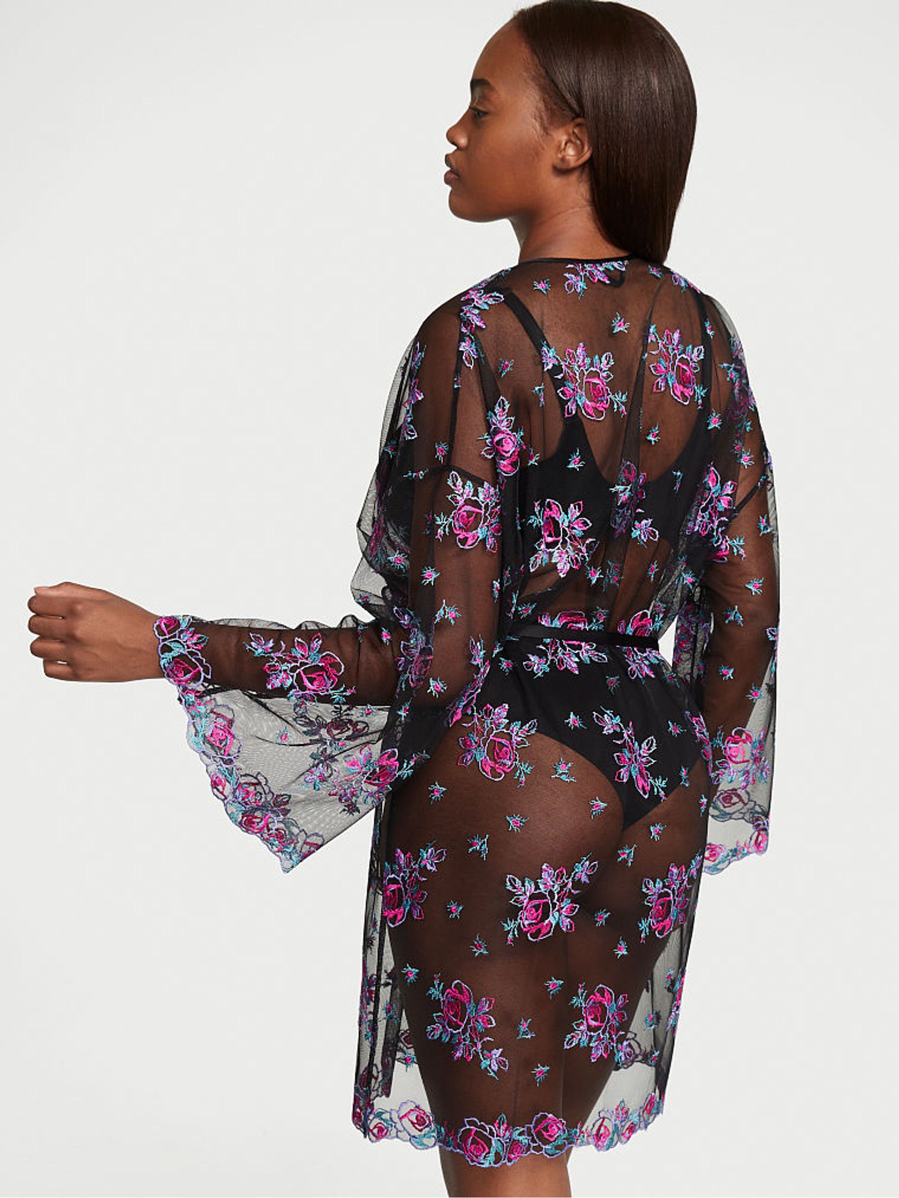 Illuminating Blooms Black Lace Trim Robe - Image 2 of 3