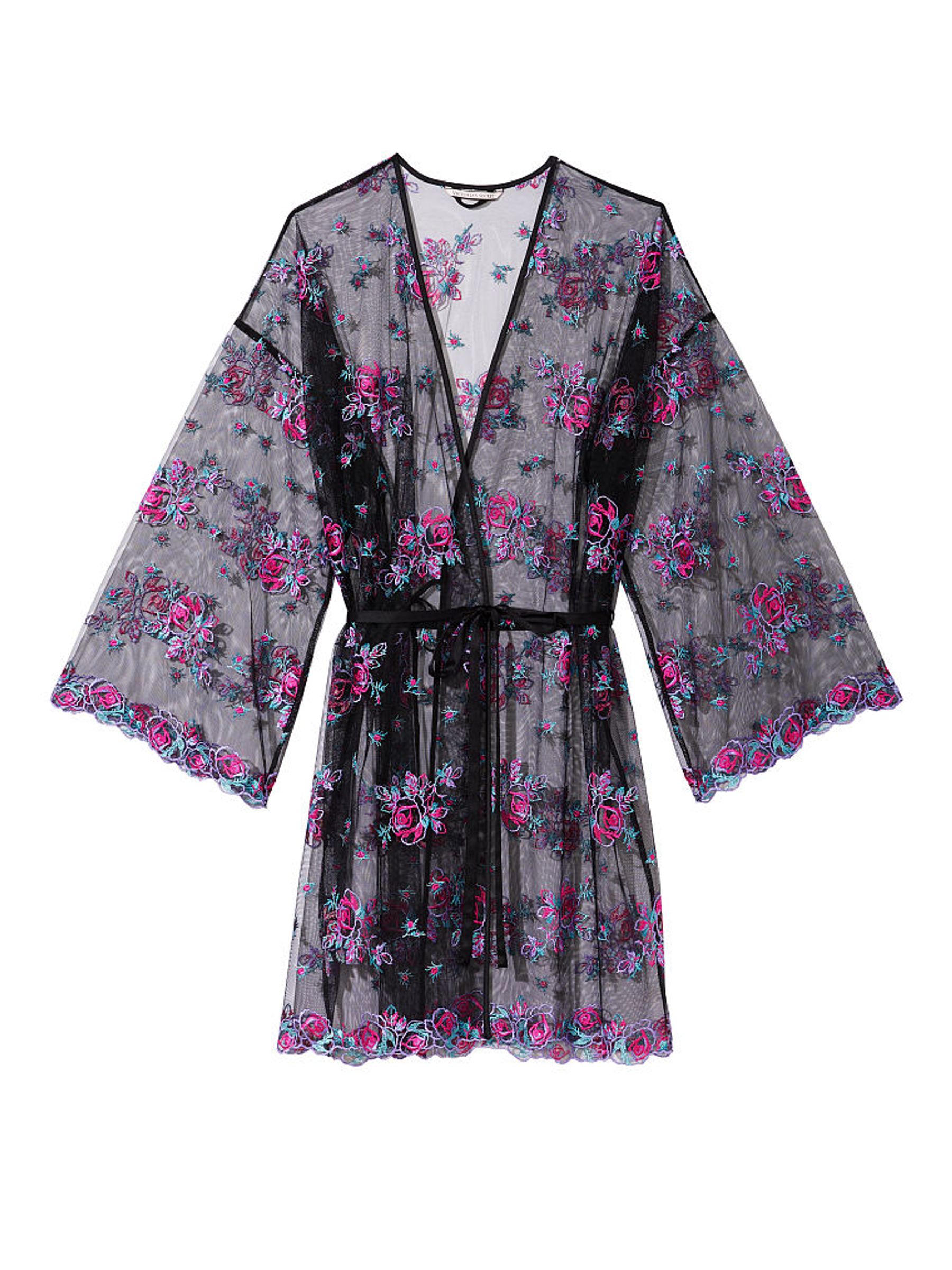 Illuminating Blooms Black Lace Trim Robe - Image 3 of 3