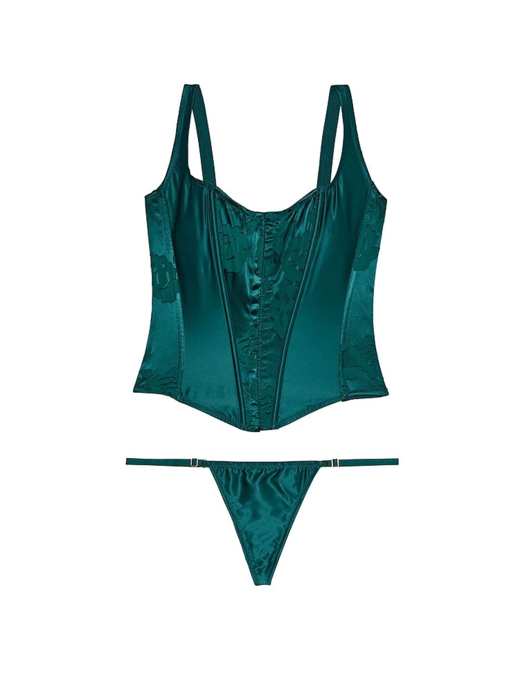 Black Ivy Green Archive Satin & Burnout Corset & Knicker Set - Image 4 of 4
