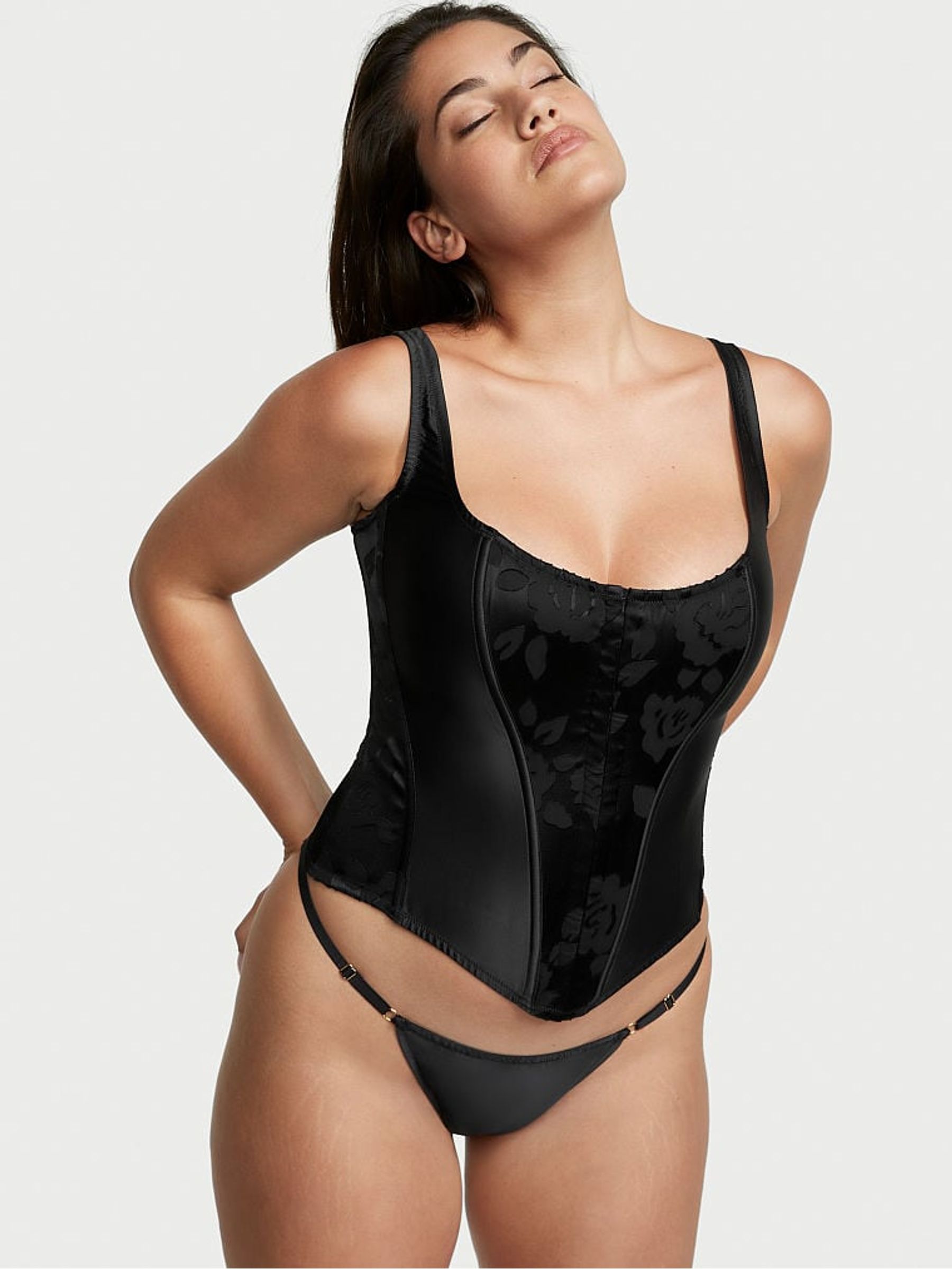 Black Archive Satin & Burnout Corset & Knicker Set - Image 2 of 4