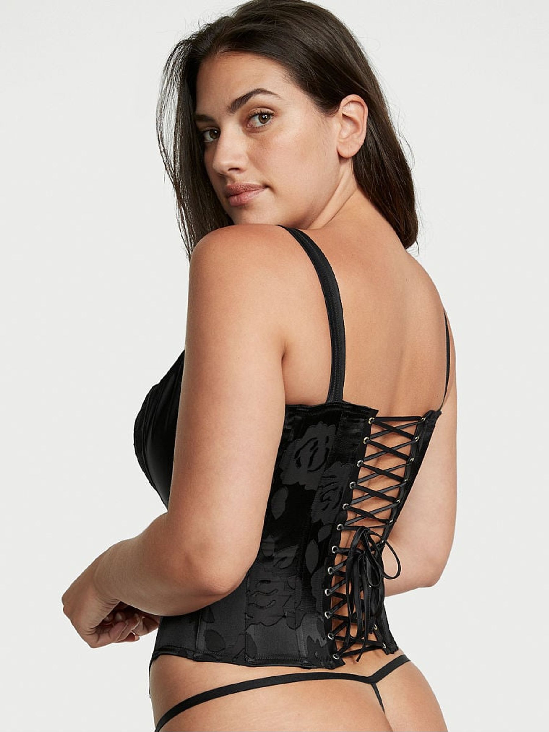 Black Archive Satin & Burnout Corset & Knicker Set - Image 3 of 4
