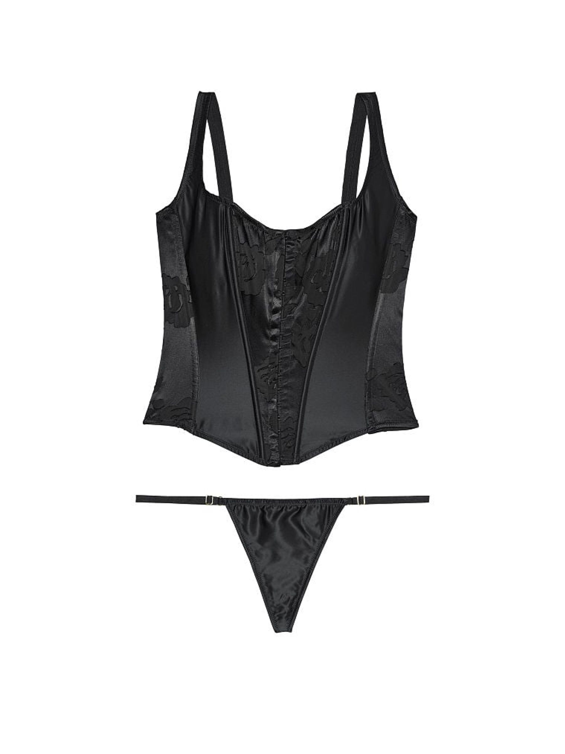 Black Archive Satin & Burnout Corset & Knicker Set - Image 4 of 4