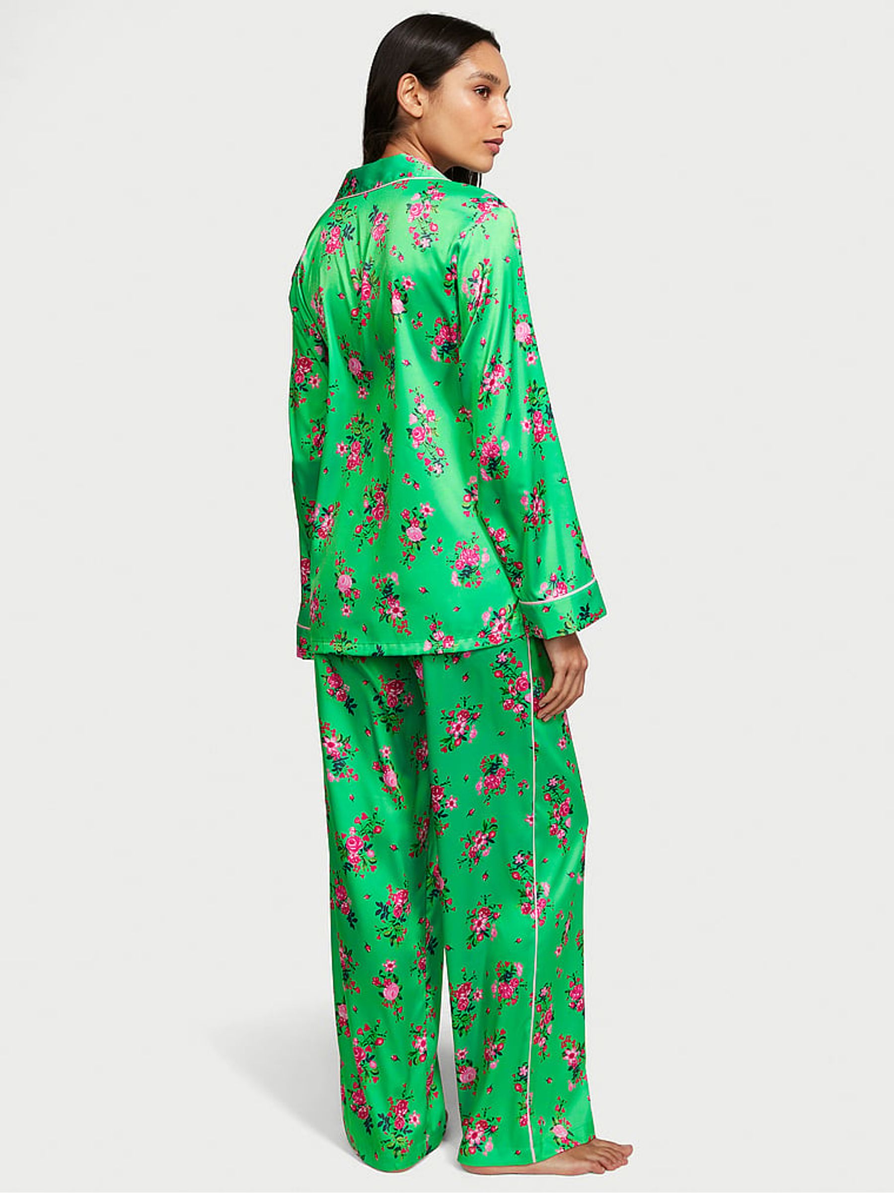 Glimmer Green Floral Satin Long Pyjamas - Image 2 of 4