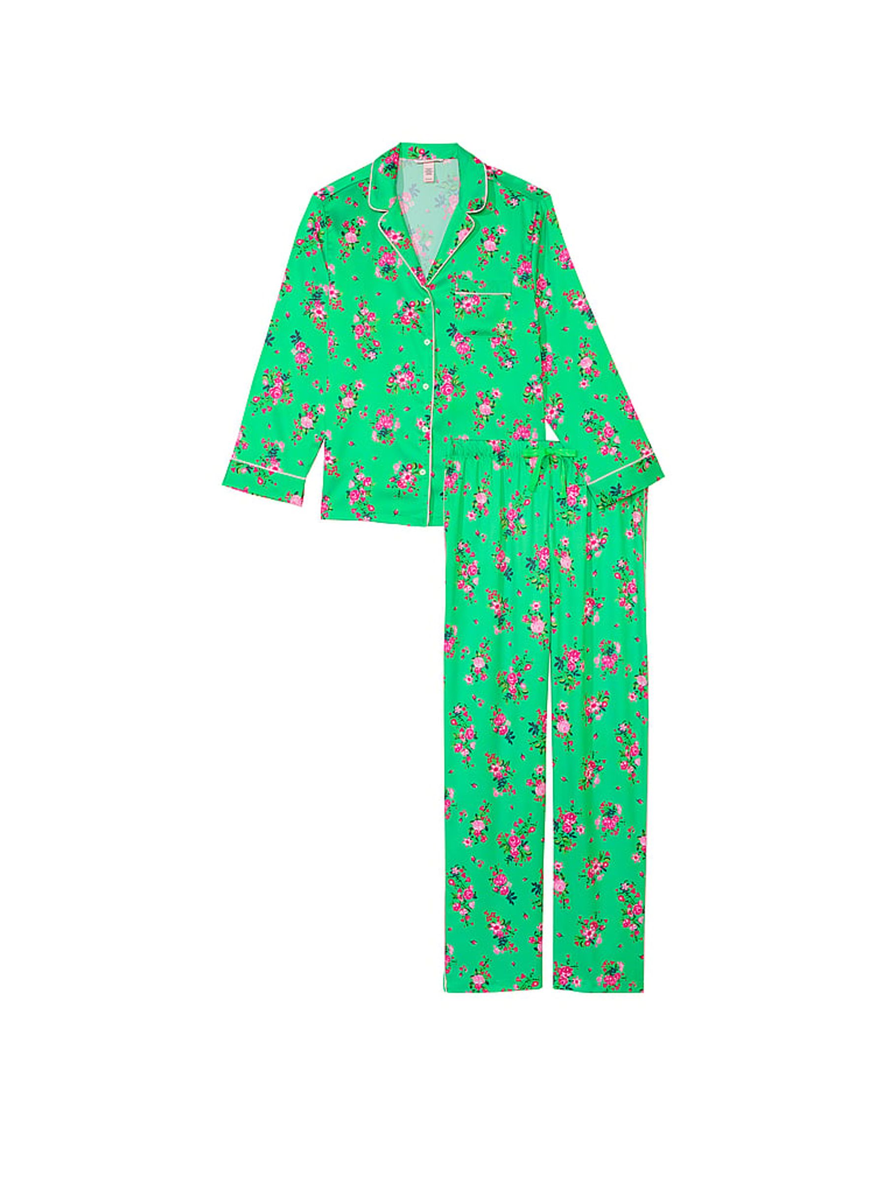 Glimmer Green Floral Satin Long Pyjamas - Image 3 of 4