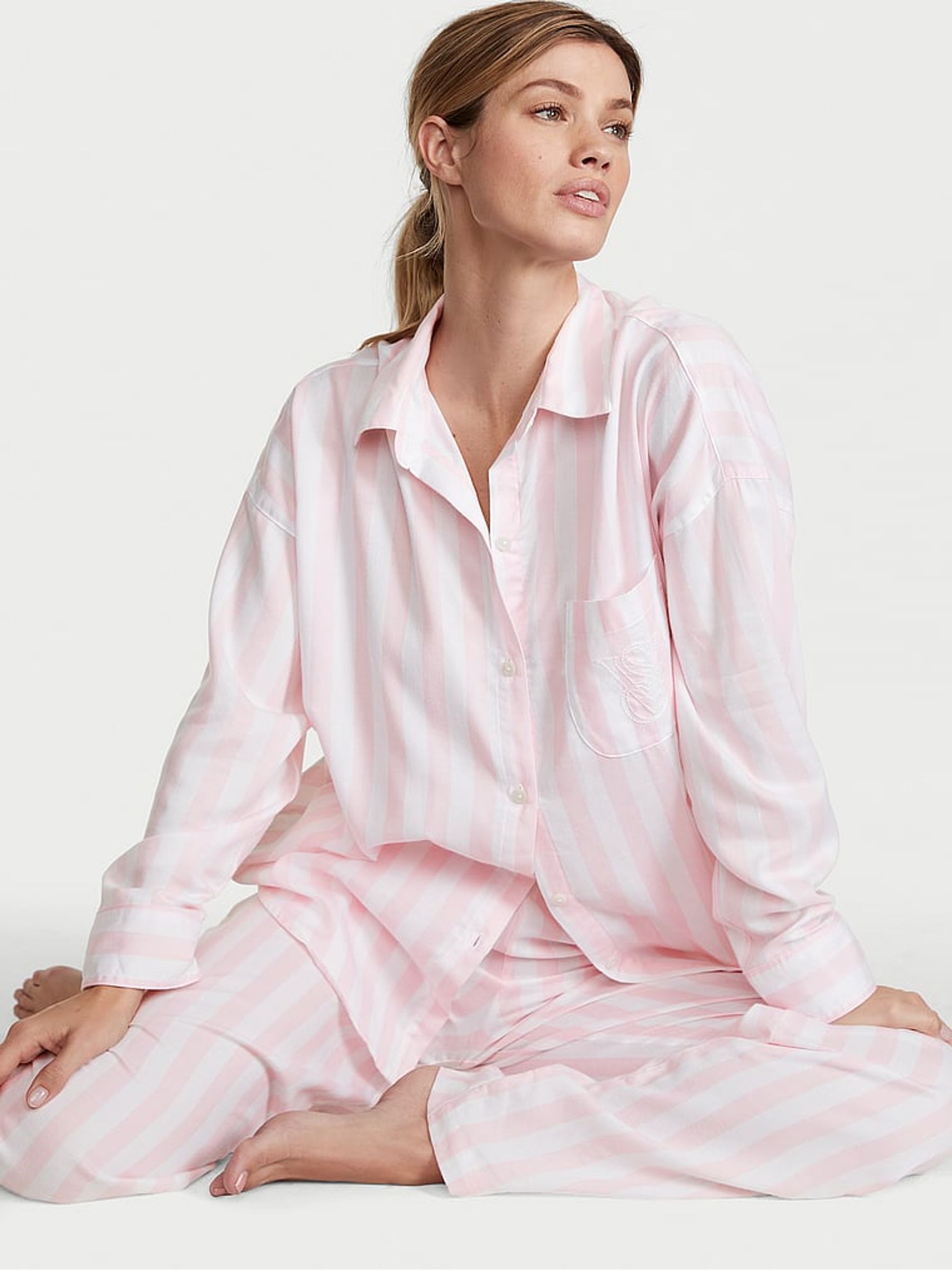 Pretty Blossom Pink Stripe Modal Long Pyjama Set - Image 1 of 3