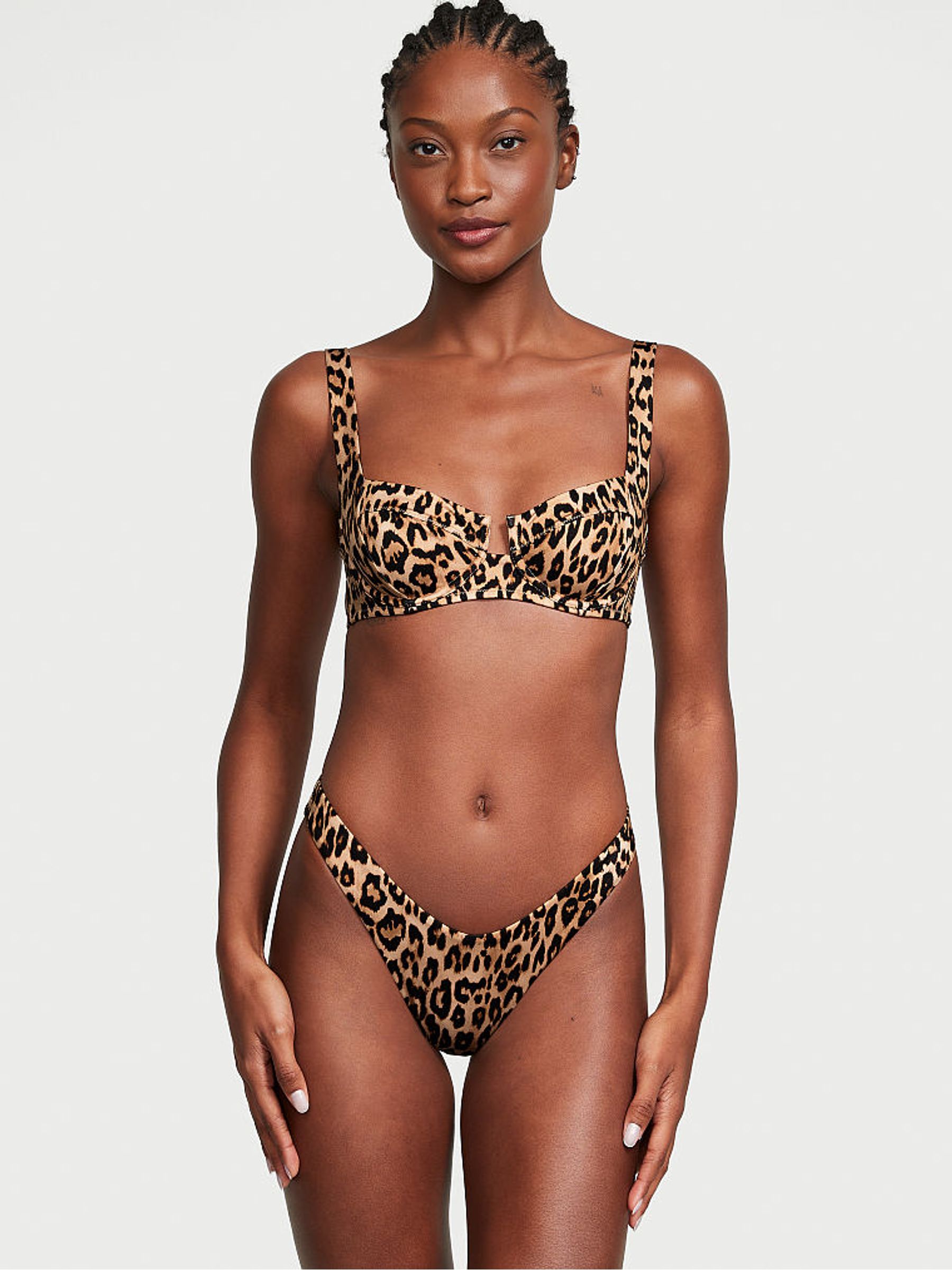 Brown Leopard Balcony Swim Bikini Top - Image 1 of 1