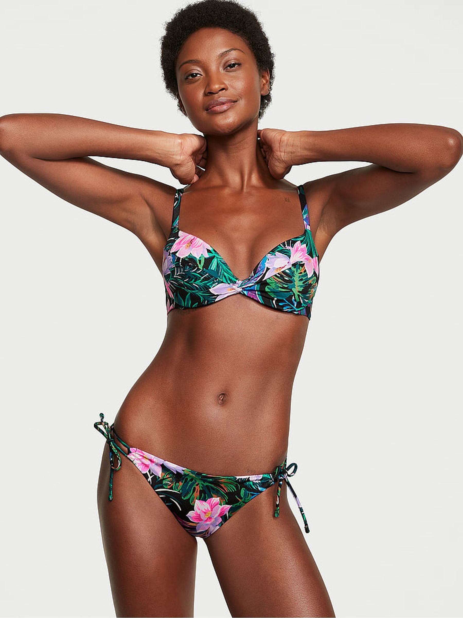 Black Palm Tie Side Swim Bikini Bottom - Image 1 of 3