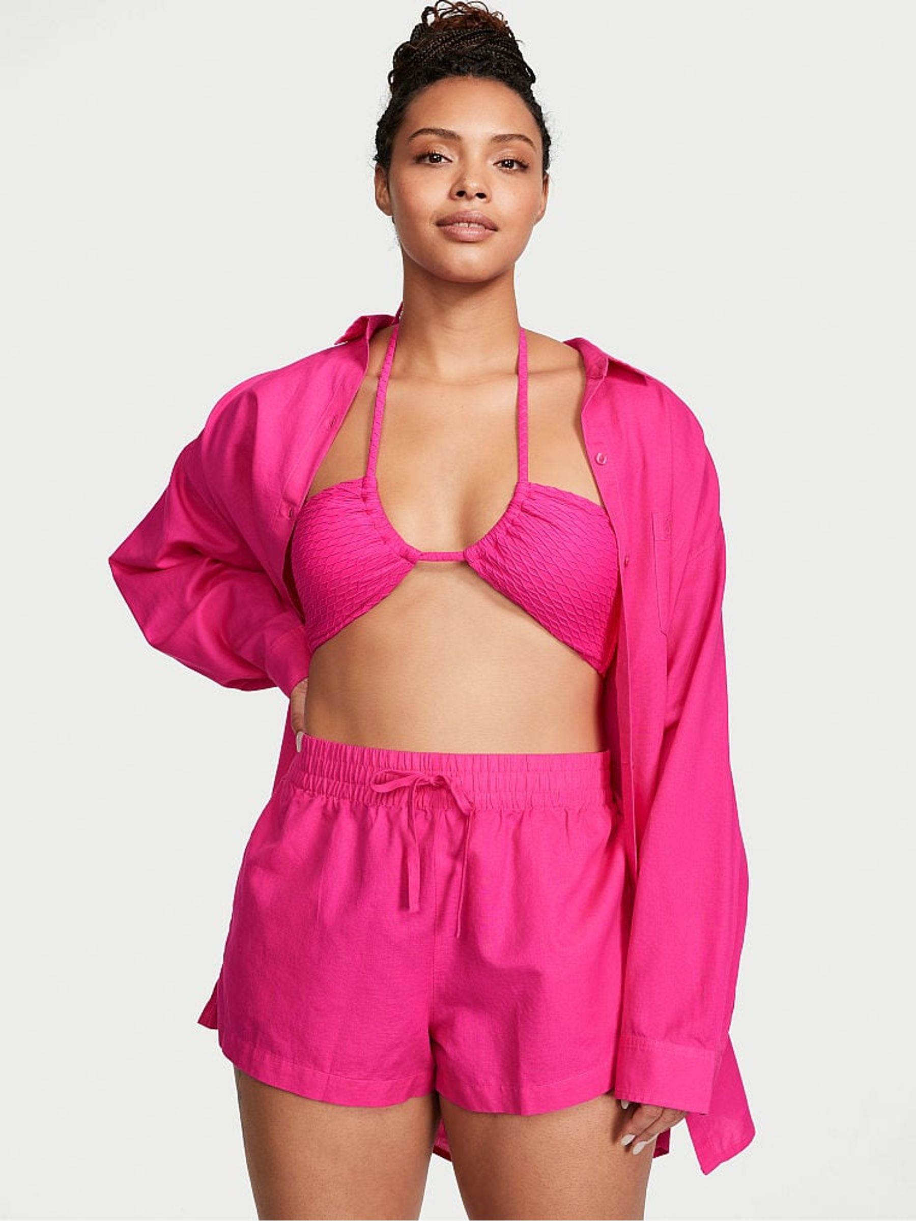 Forever Pink Oversized Linen Shirt Cover Up - Image 1 of 3