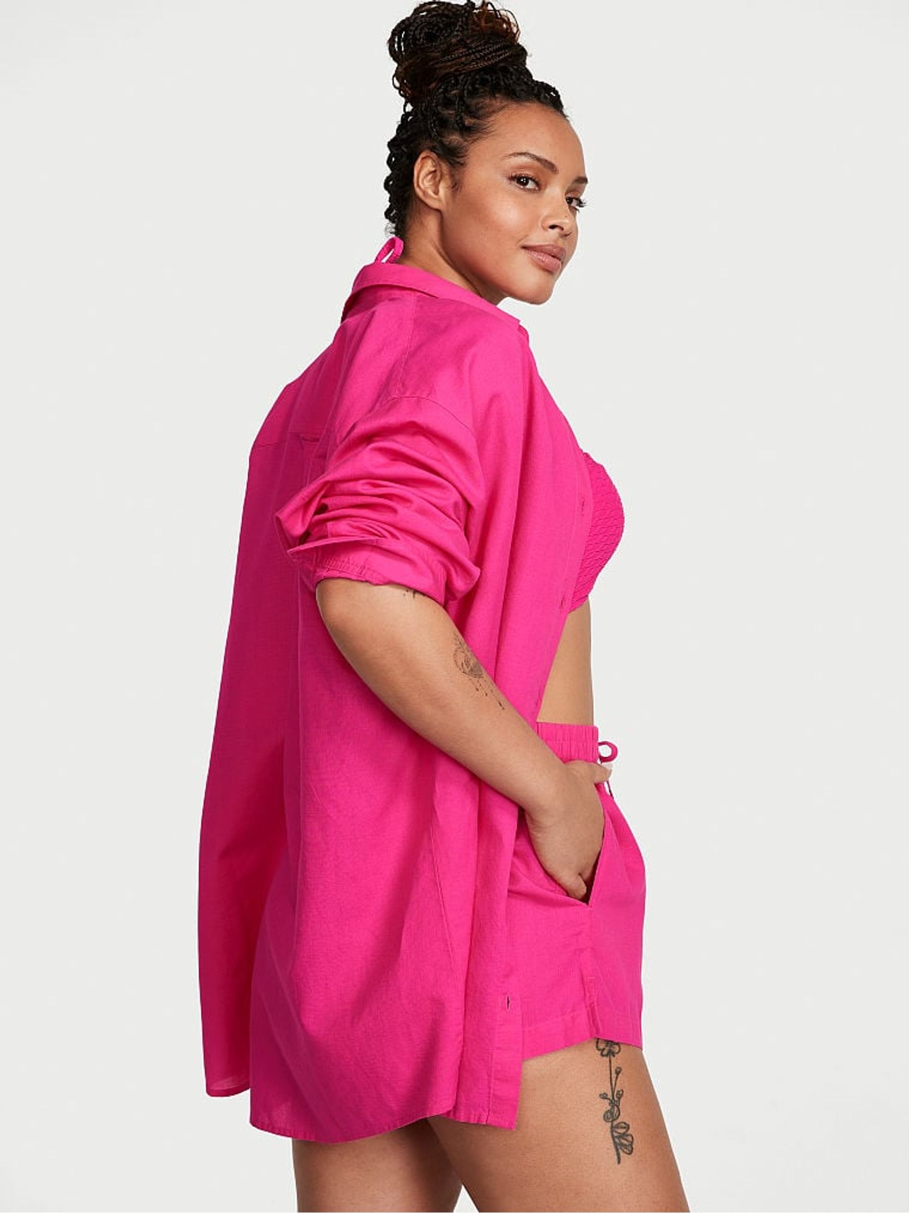 Forever Pink Oversized Linen Shirt Cover Up - Image 2 of 3