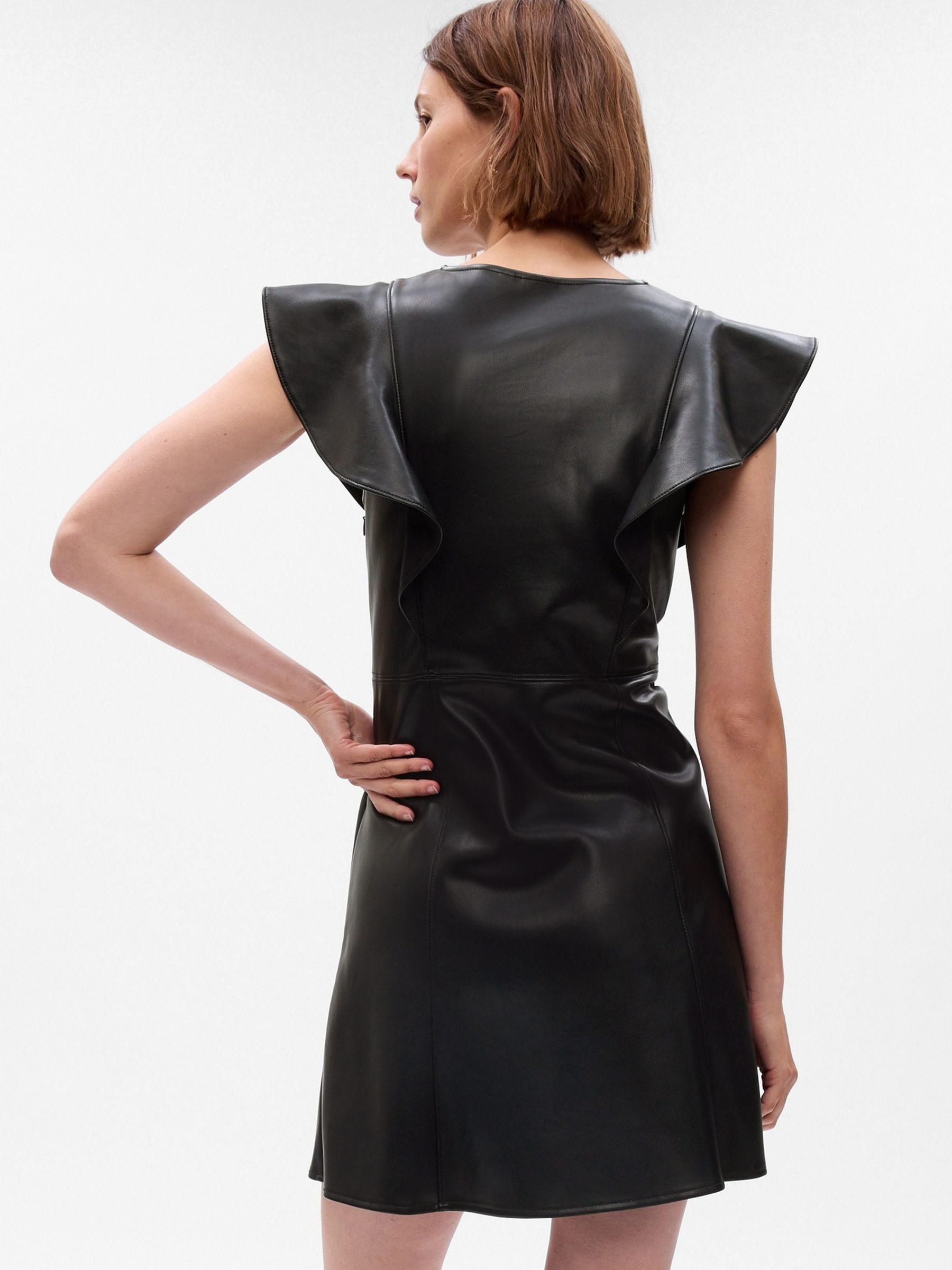 Black Faux-Leather Flutter Mini Dress - Image 2 of 5