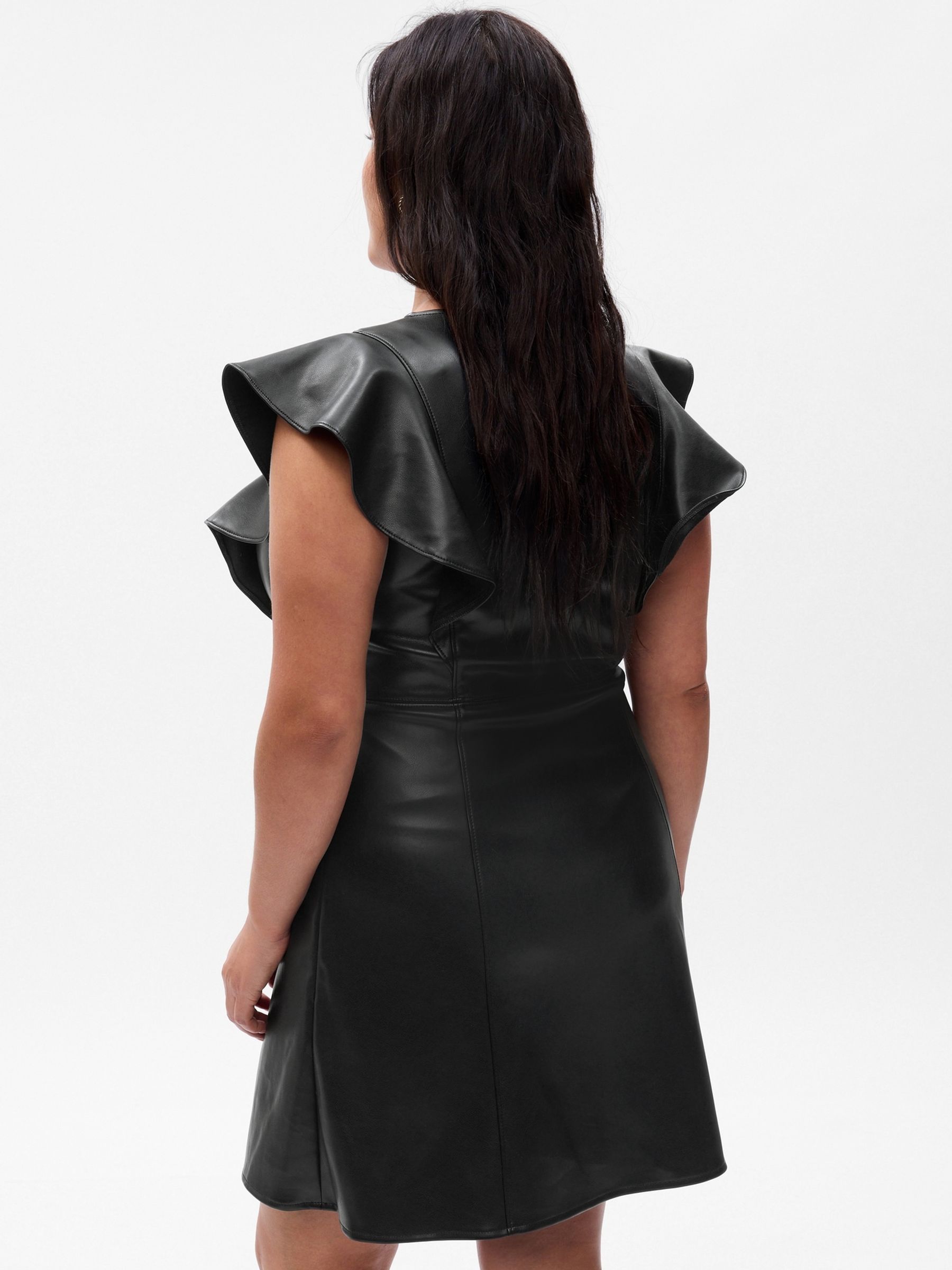 Black Faux-Leather Flutter Mini Dress - Image 5 of 5