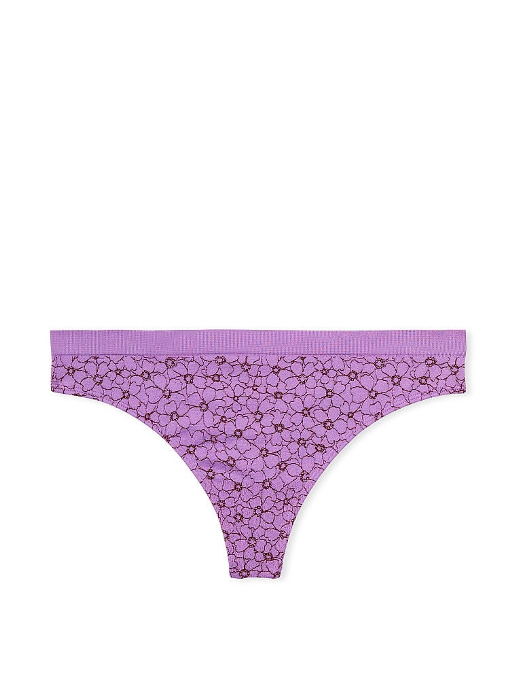 Purple Paradise Floral Outline Printed Thong Seamless Knickers - Image 3 of 3