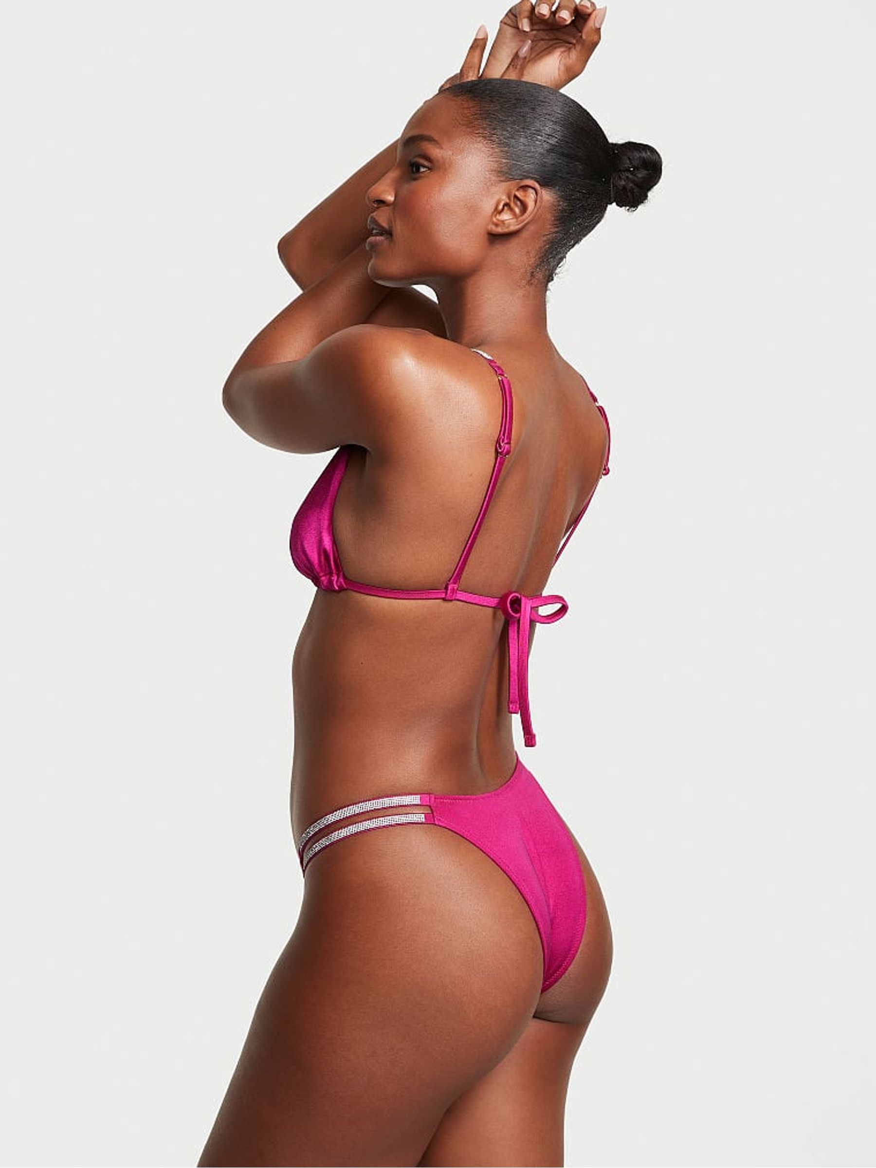 Berry Blush Pink Triangle Shine Strap Swim Bikini Top - Image 2 of 3