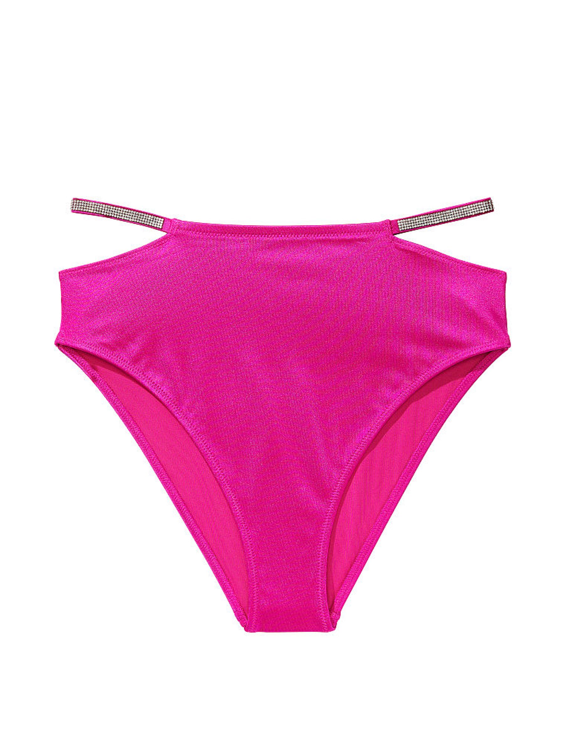 Berry Blush Pink High Waisted Shine Strap Swim Bikini Bottom - Image 3 of 3