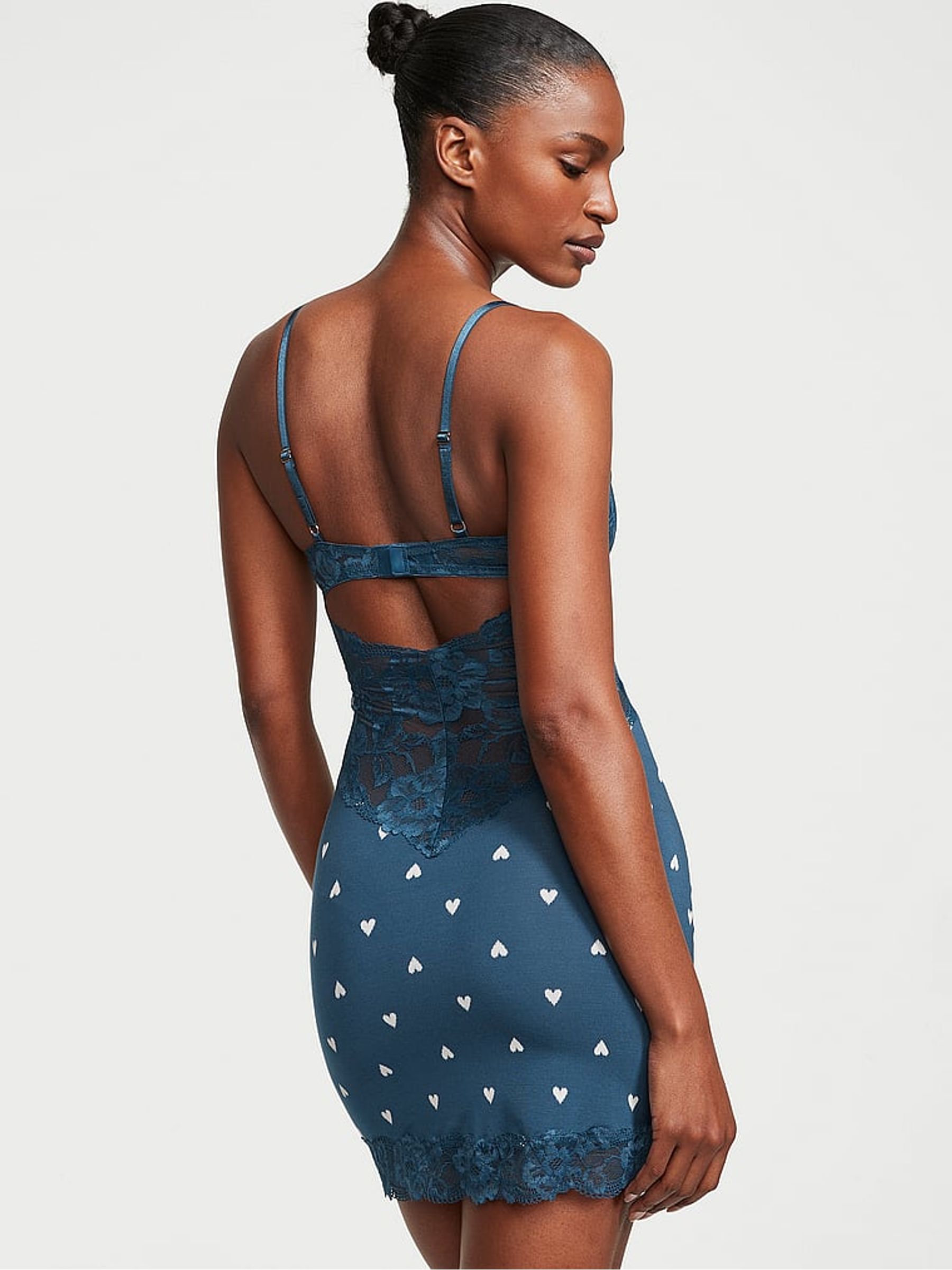 Midnight Sea Navy Blue Heart Modal Lace Mini Slip - Image 2 of 3
