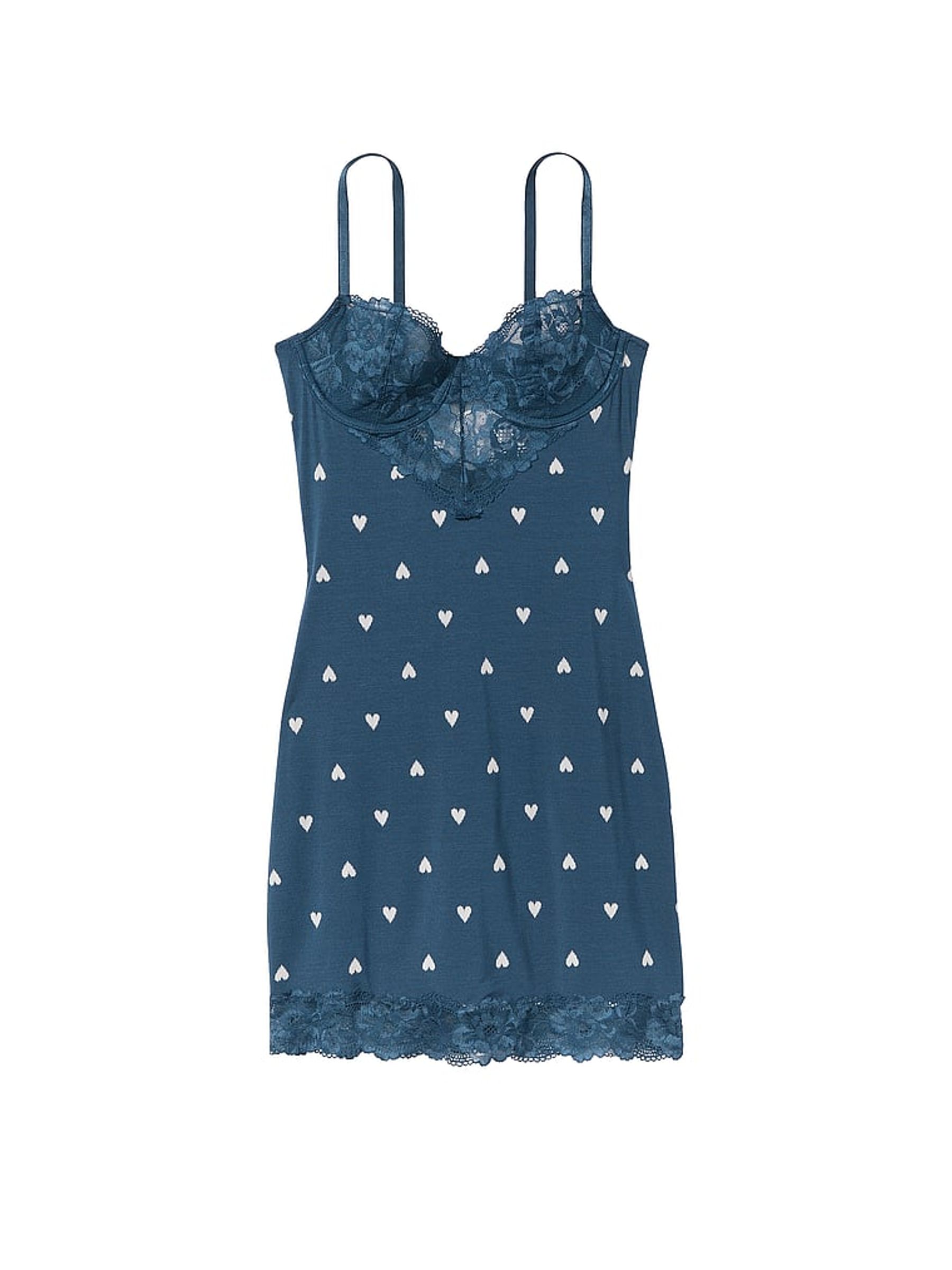 Midnight Sea Navy Blue Heart Modal Lace Mini Slip - Image 3 of 3