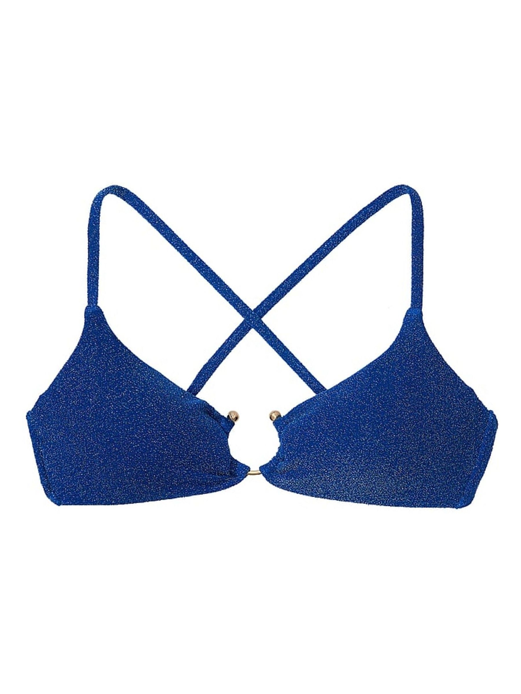 Diver Blue Cross Over Shimmer Swim Bikini Top - Image 3 of 3