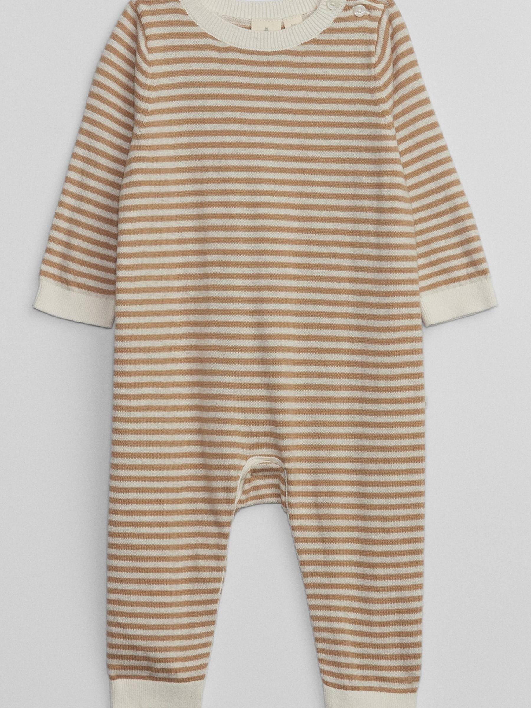 Brown Stripe Jumper Long Sleeve Crew Neck Sleepsuit - Image 1 of 1