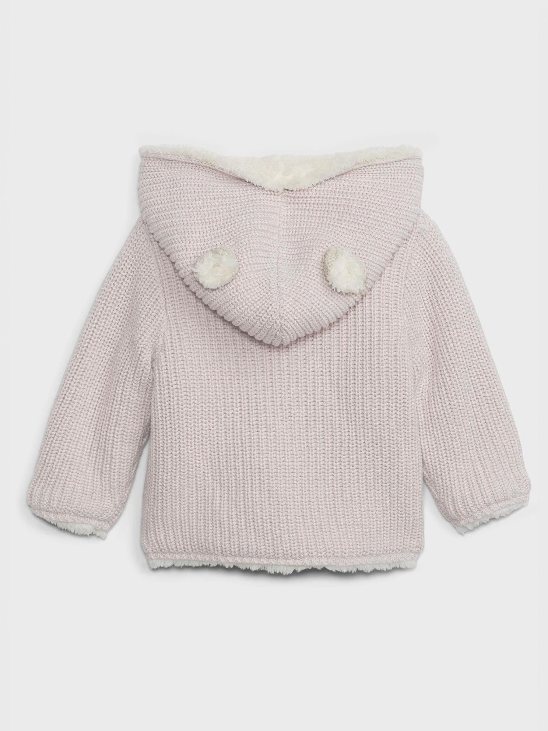 Pink Sherpa-Lined Bear Hooded Hoodie (Newborn - 24mths) - Image 1 of 3