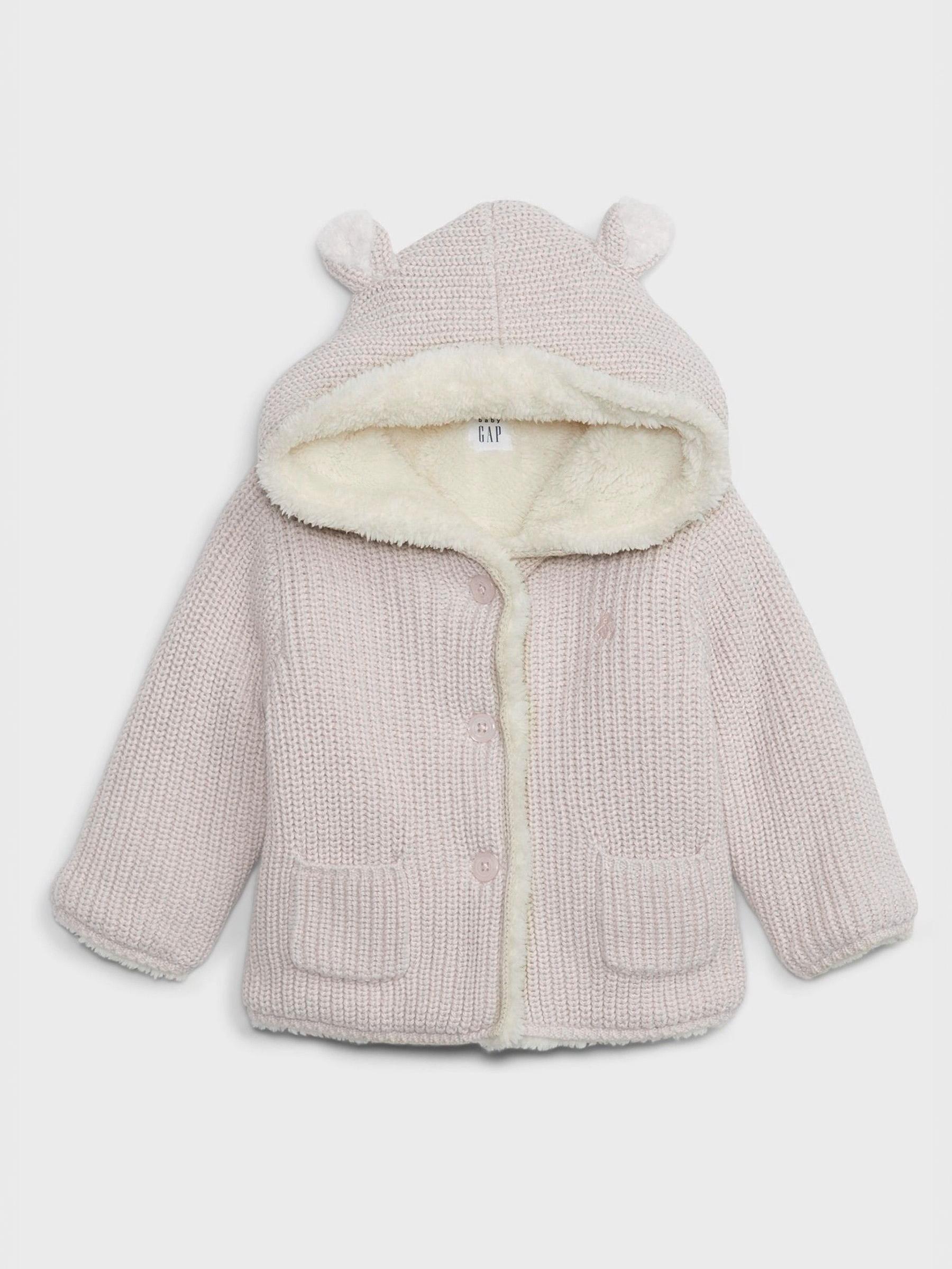 Pink Sherpa-Lined Bear Hooded Hoodie (Newborn - 24mths) - Image 3 of 3