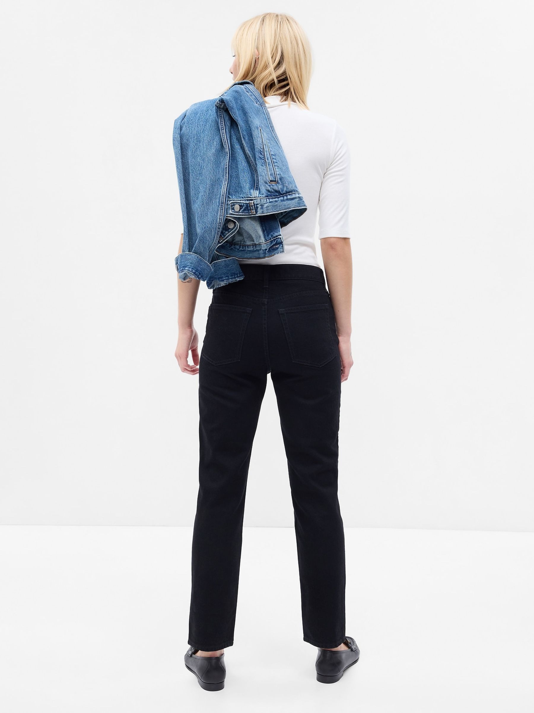 Black High Waisted Cheeky Straight Leg Jeans - Image 2 of 7