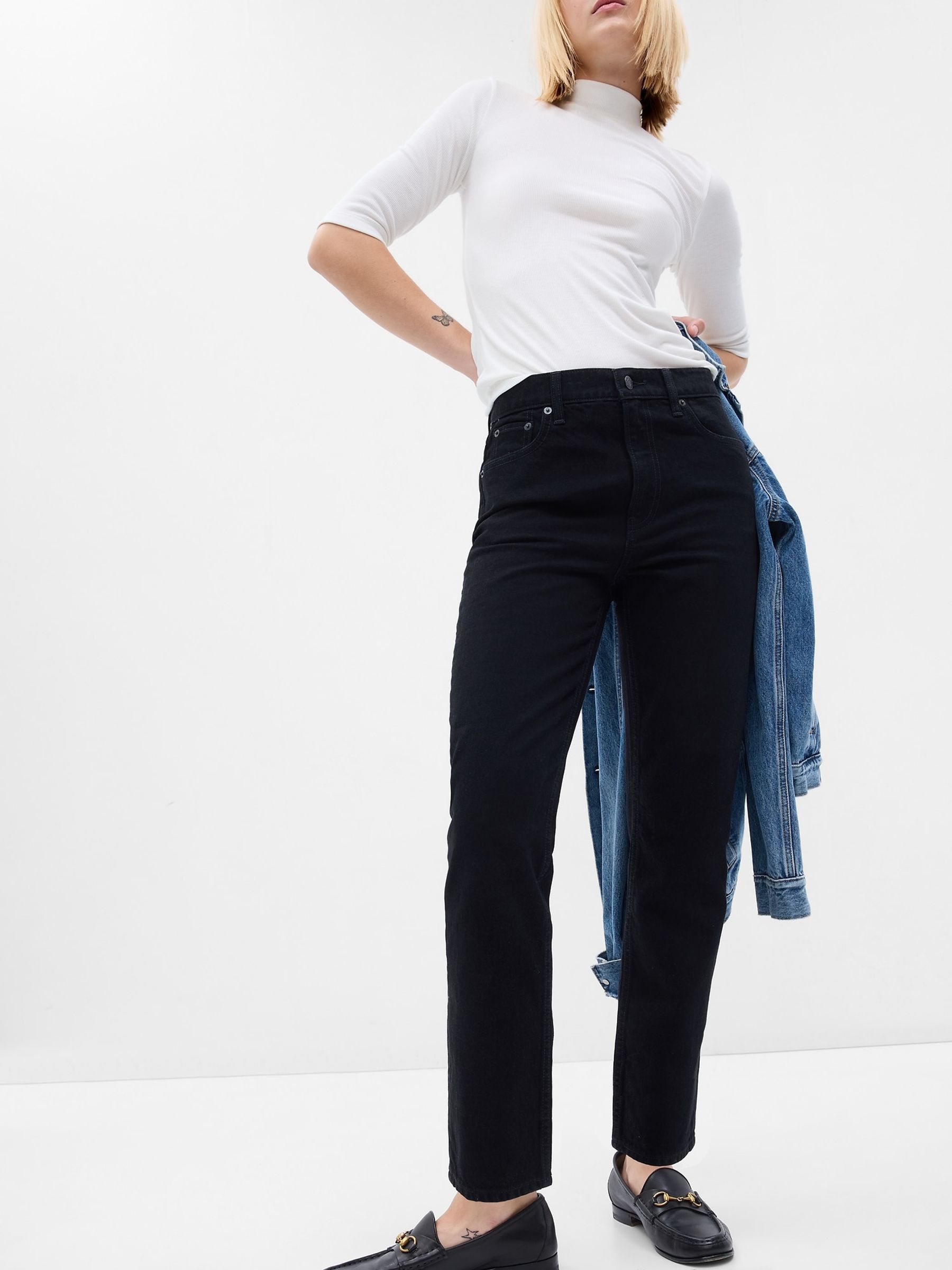 Black High Waisted Cheeky Straight Leg Jeans - Image 3 of 7