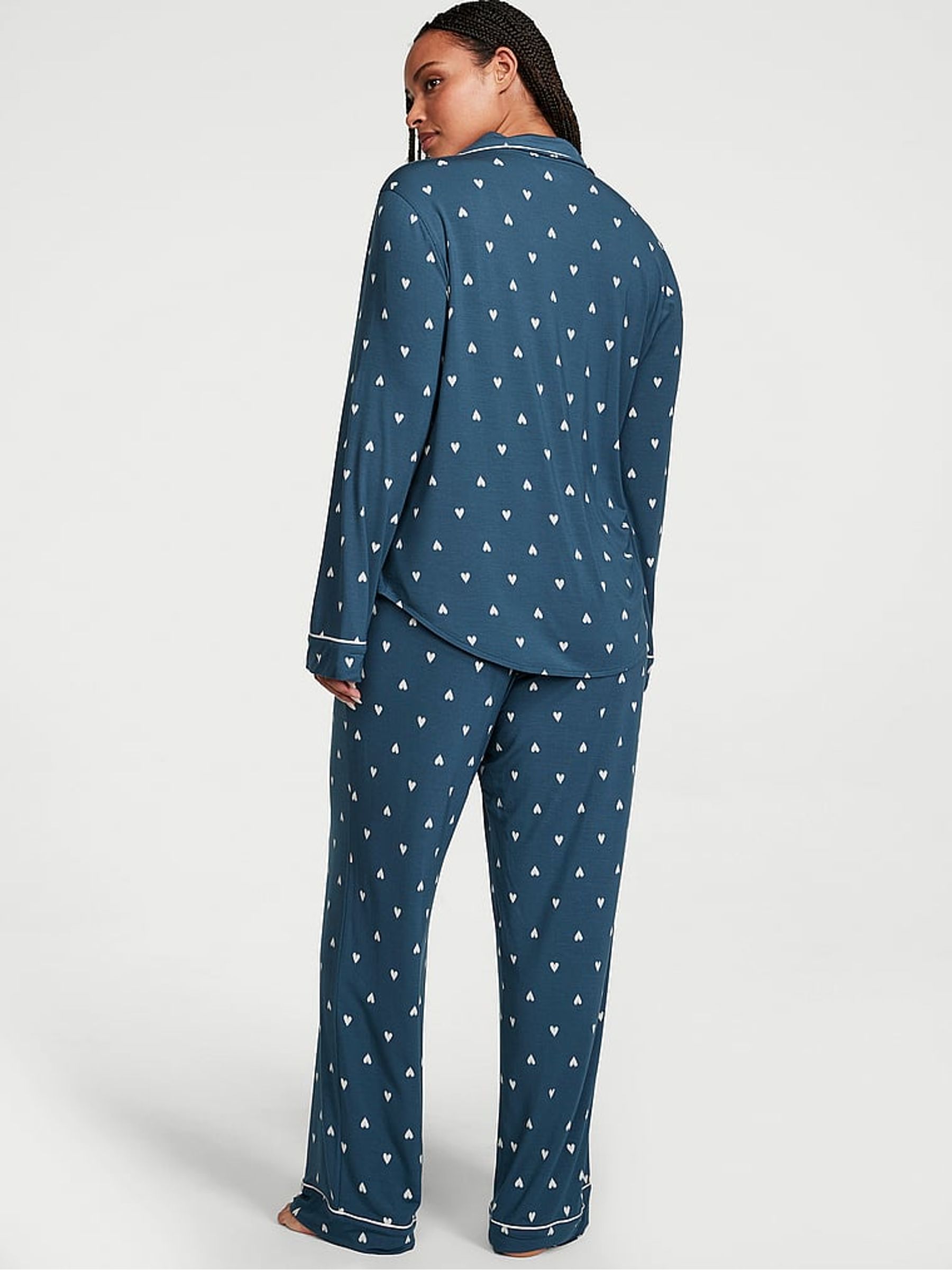Midnight Sea Blue Hearts Modal Long Pyjamas - Image 2 of 4