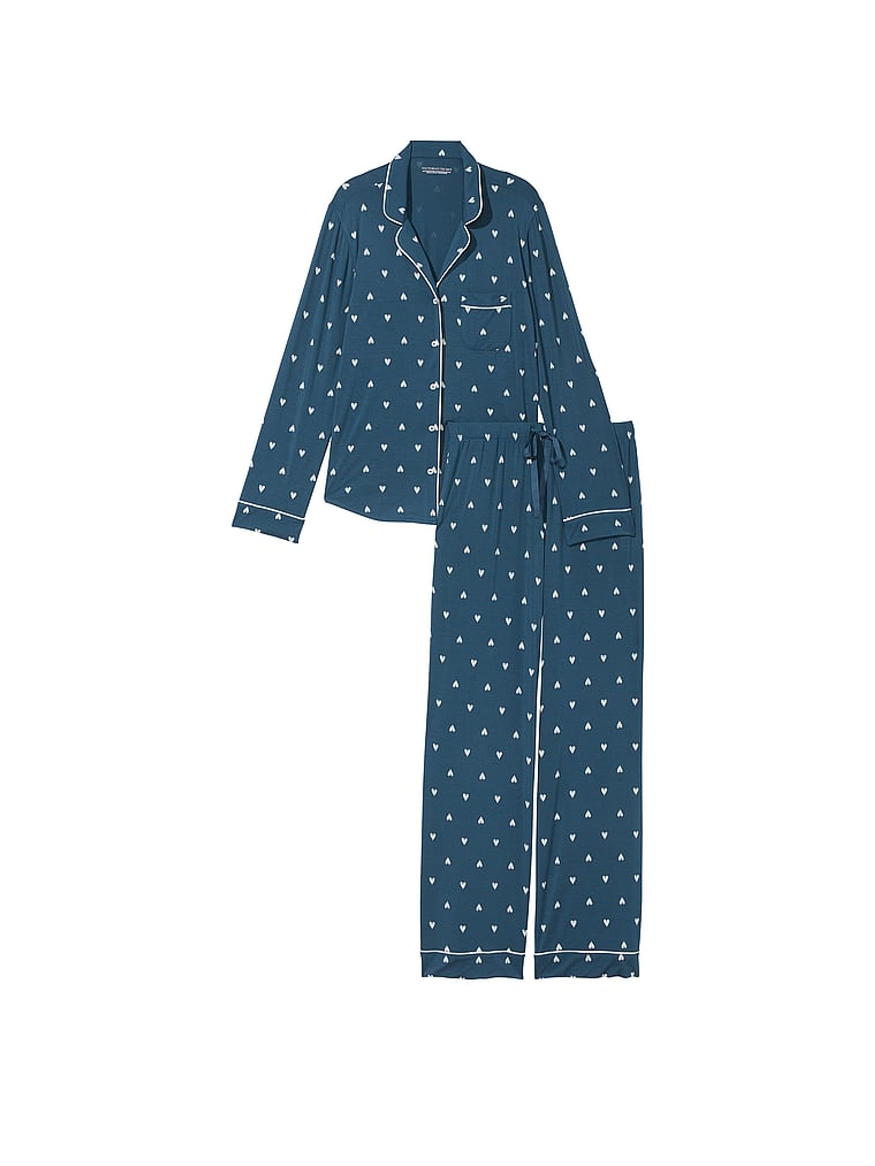 Midnight Sea Blue Hearts Modal Long Pyjamas - Image 3 of 4