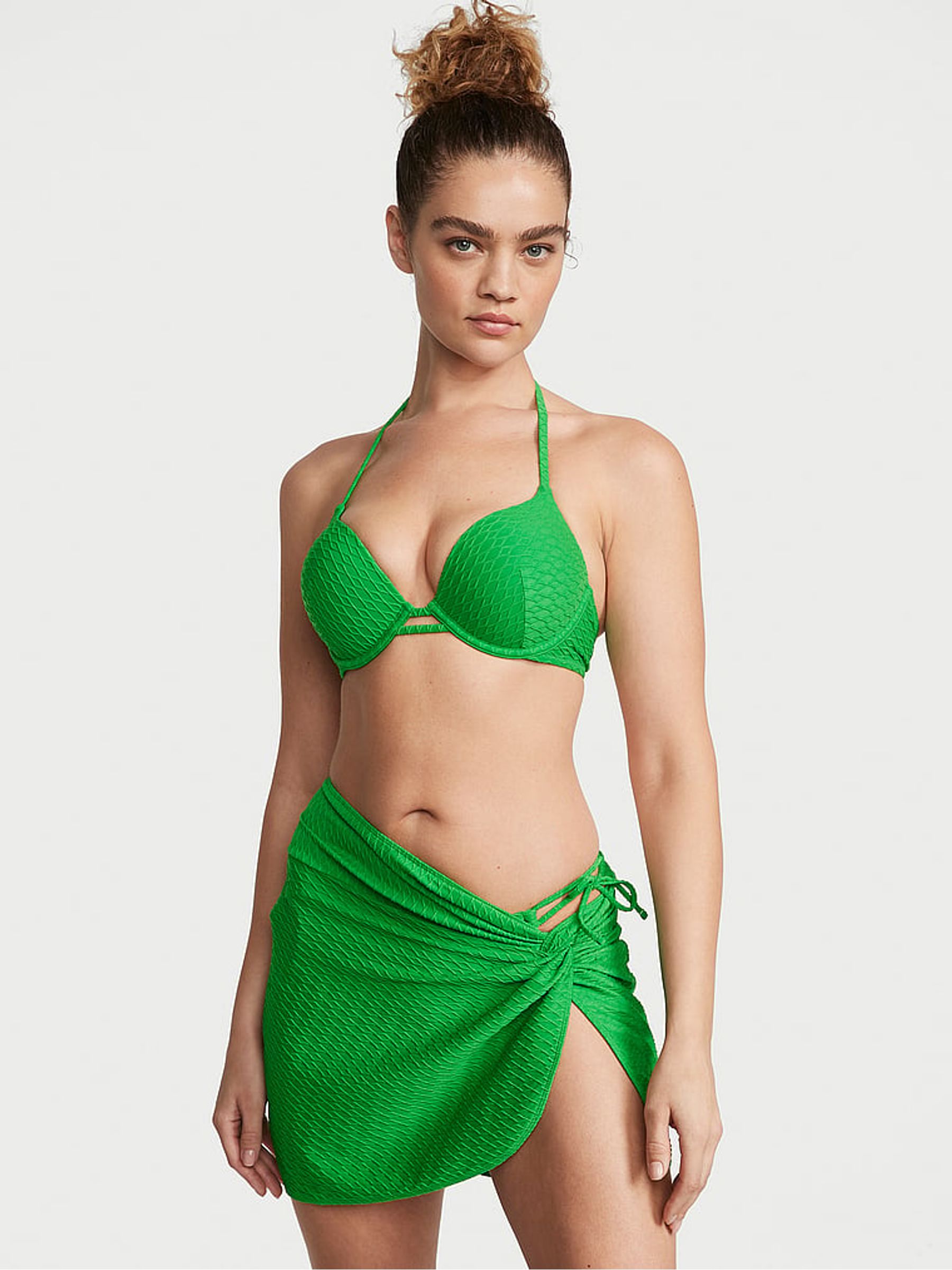 Green Fishnet Add 2 Cups Push Up Swim Bikini Top - Image 1 of 3