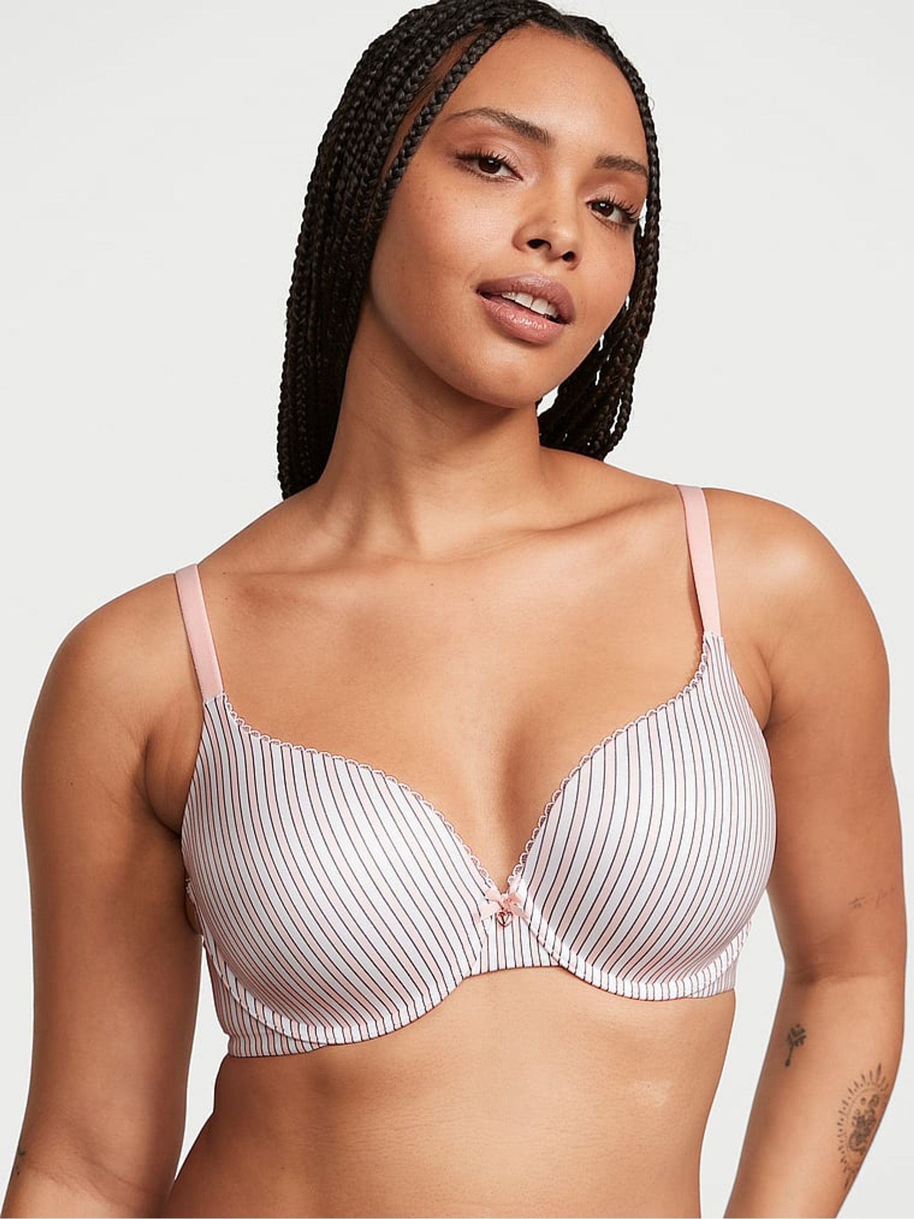 Simple Stripe Pink Full Cup Push Up Bra - Image 1 of 3