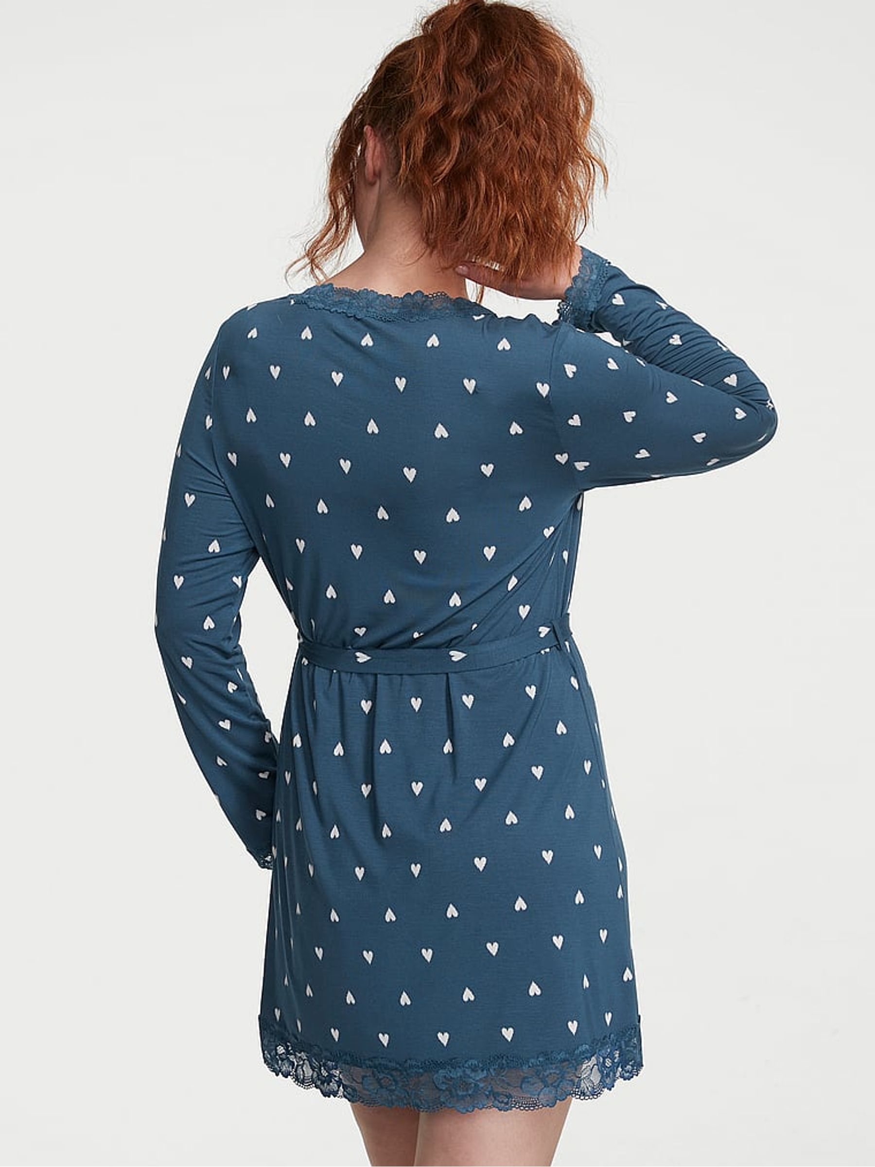 Midnight Sea Navy Blue Heart Modal Lace Trim Robe - Image 2 of 3
