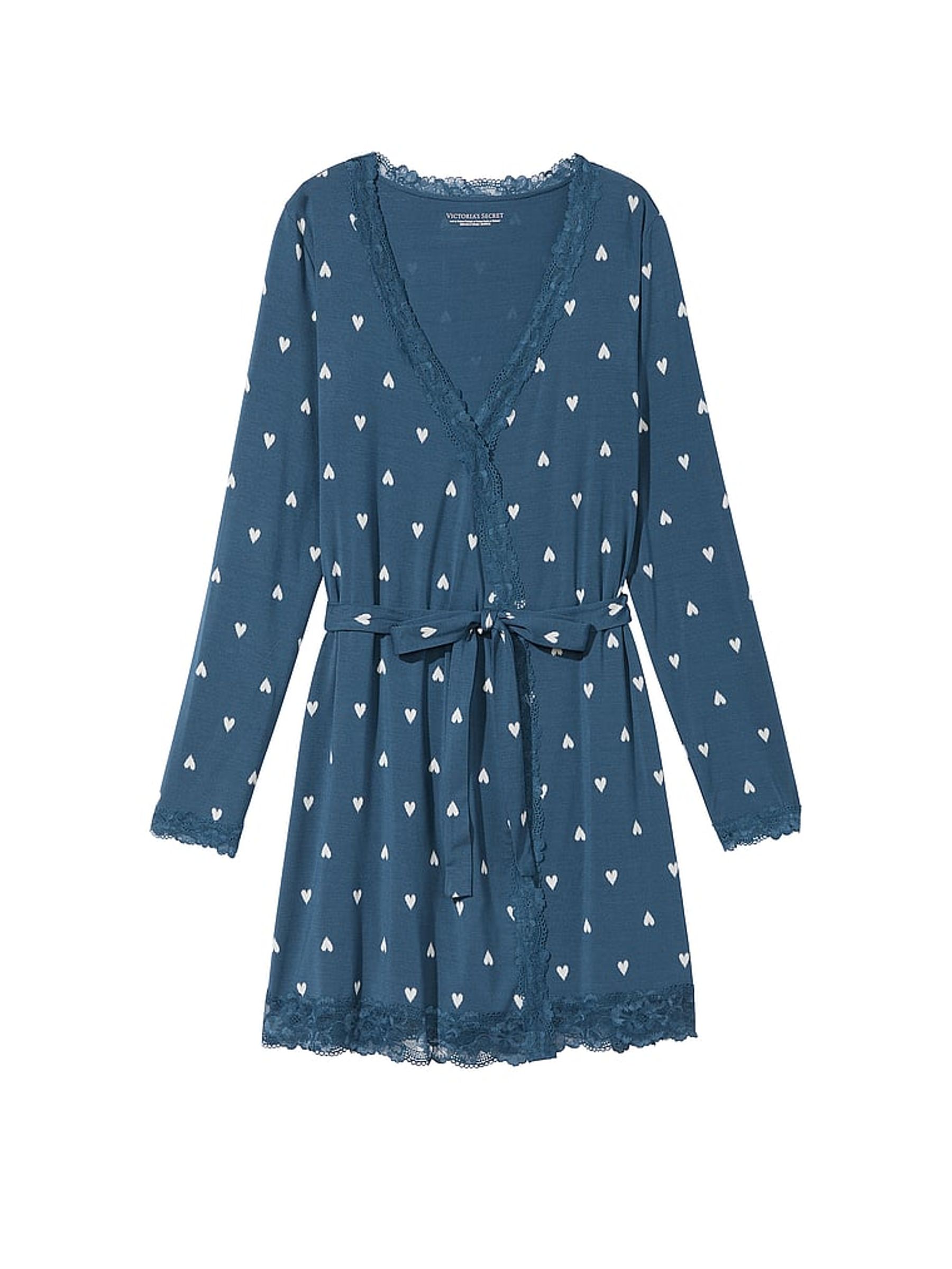 Midnight Sea Navy Blue Heart Modal Lace Trim Robe - Image 3 of 3