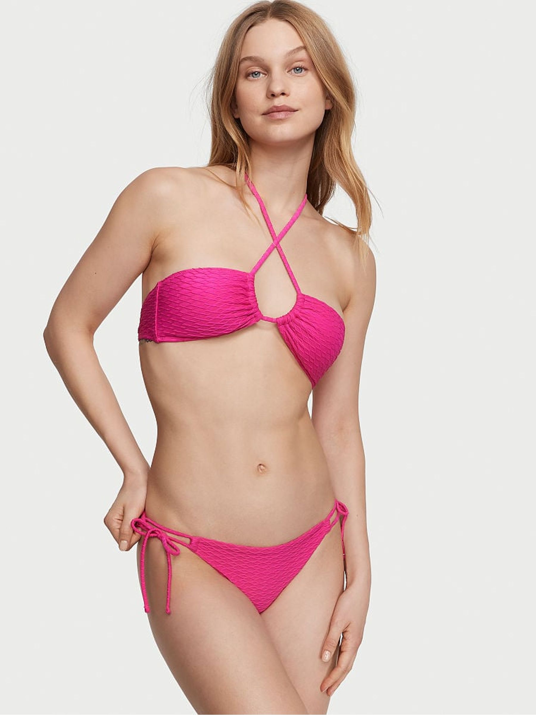 Forever Pink Fishnet Tie Side Swim Bikini Bottom - Image 1 of 3