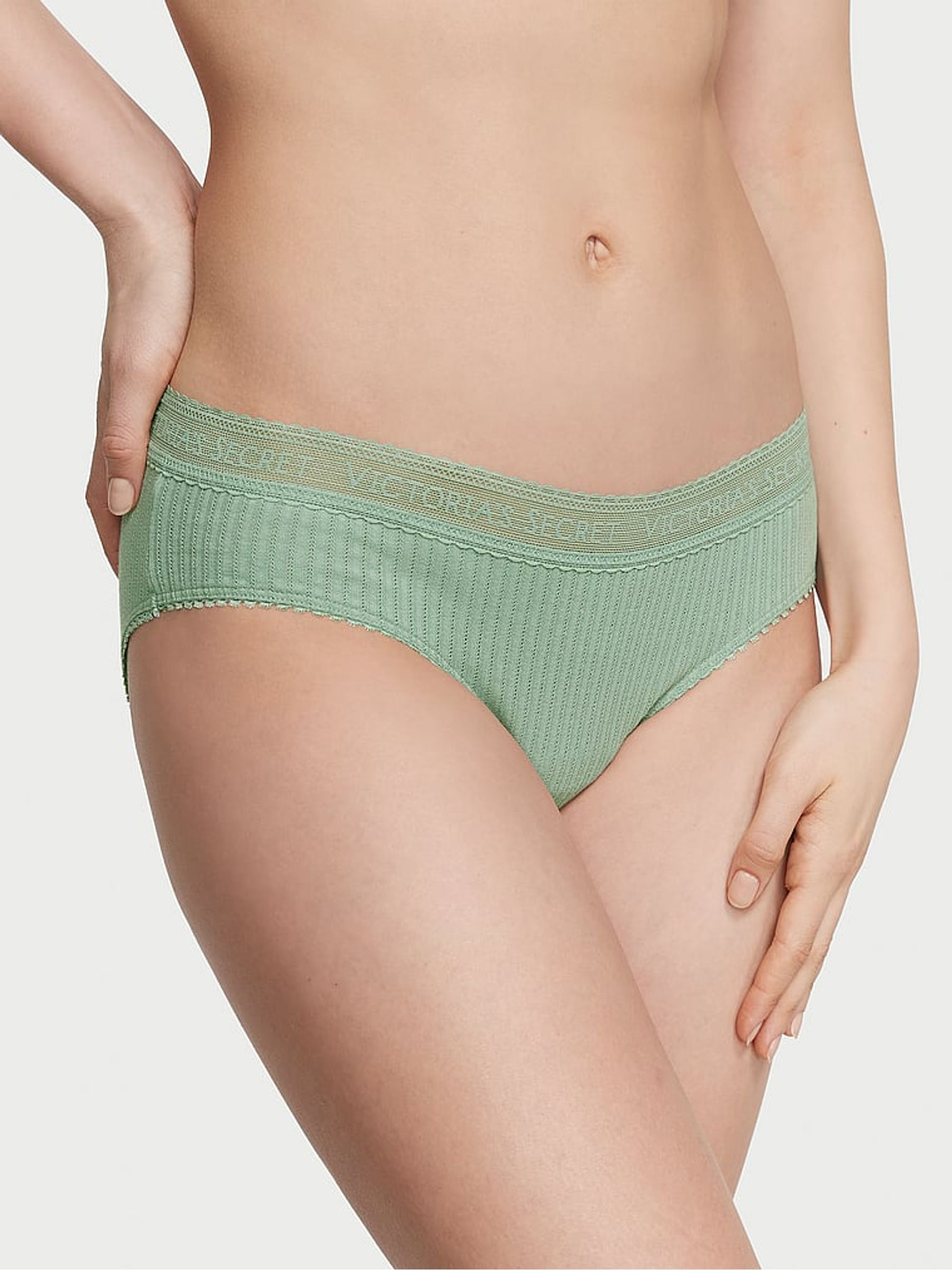 Seasalt Green Pointelle Hipster Logo Cotton Knickers - Image 1 of 3