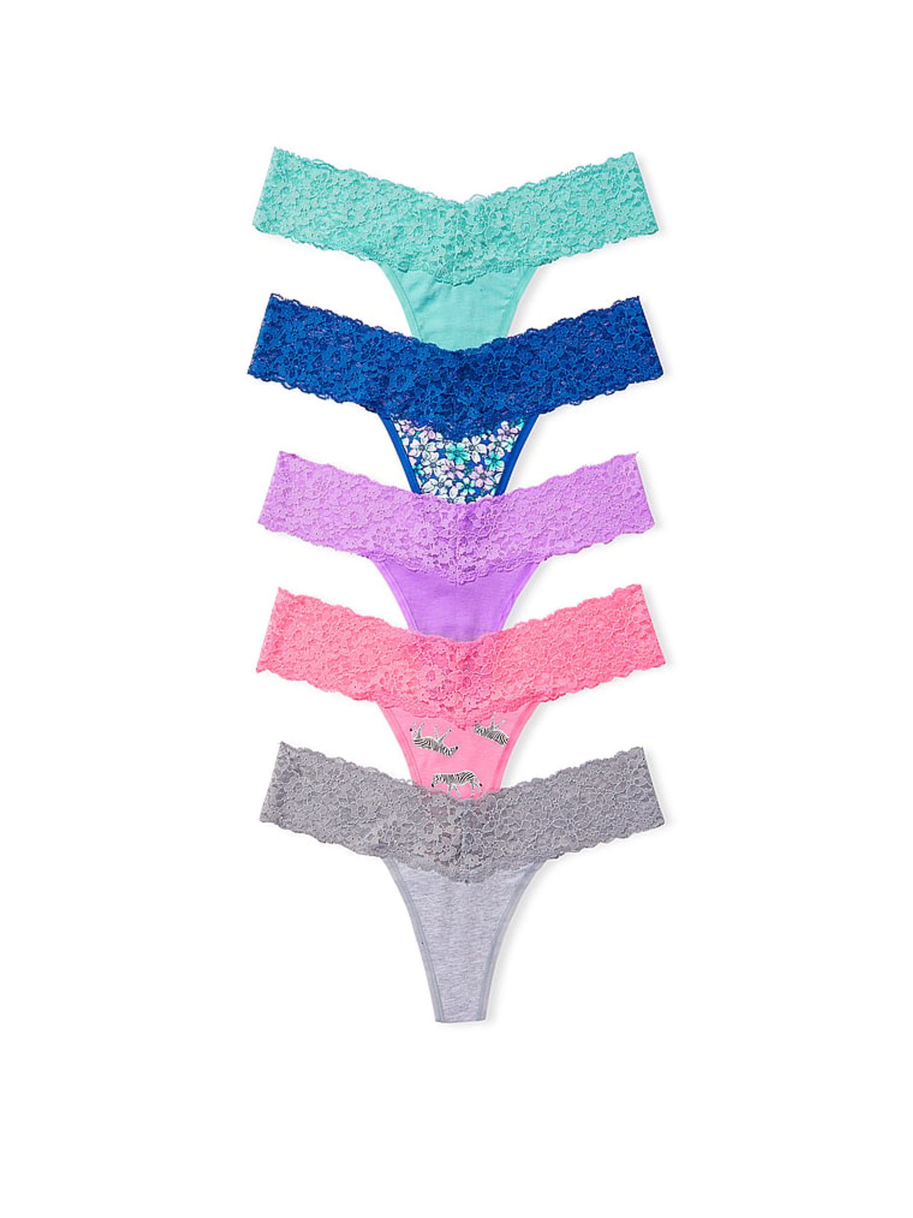 Blue/Purple/Pink/Grey Thong 5 Pack Knickers - Image 1 of 1 Blue/Purple/Pink/Grey Thong 5 Pack Knickers - Image 1 of 1