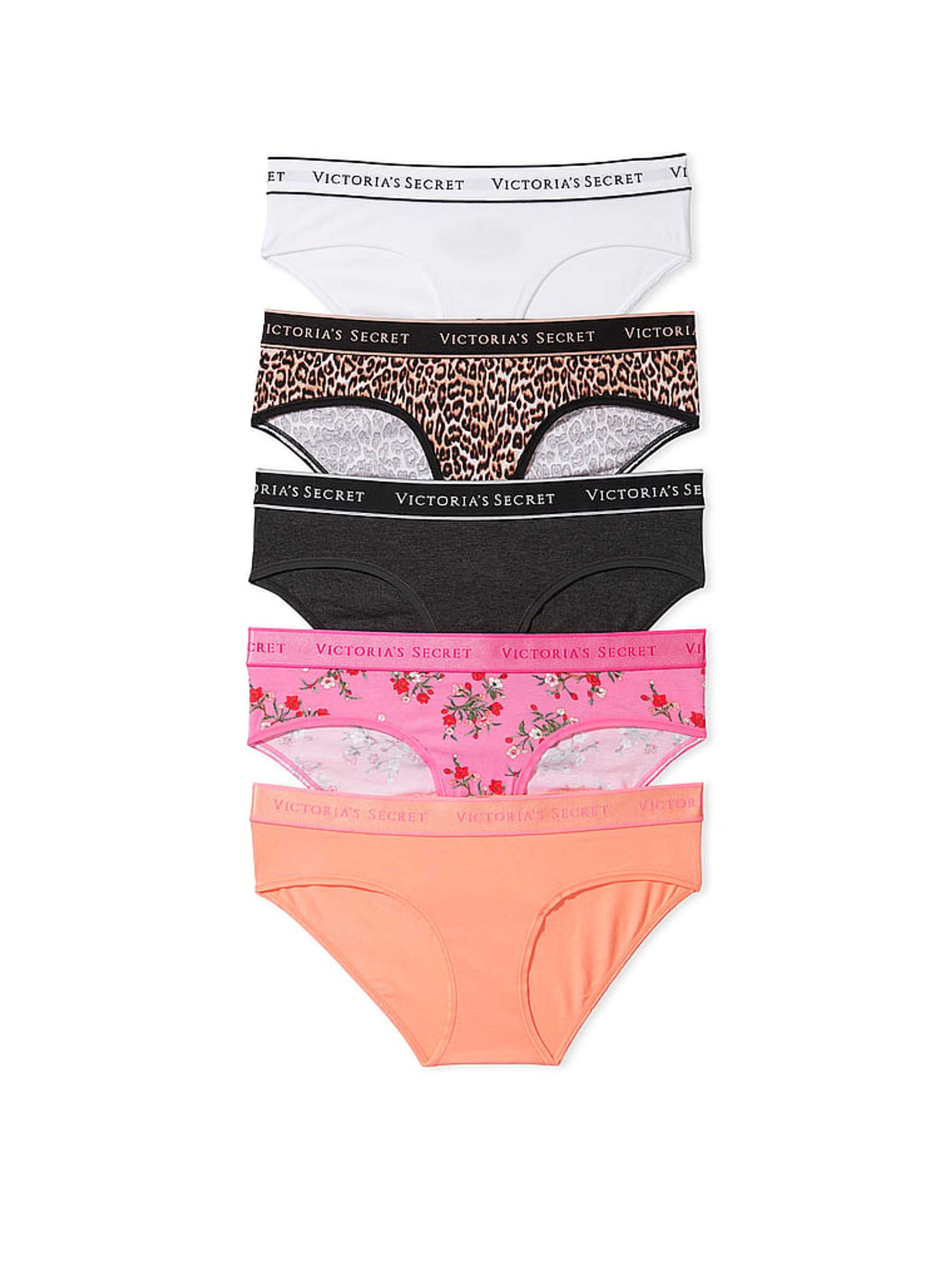 White/Grey/Pink/Orange Hipster Logo 5 Pack Knickers - Image 1 of 4