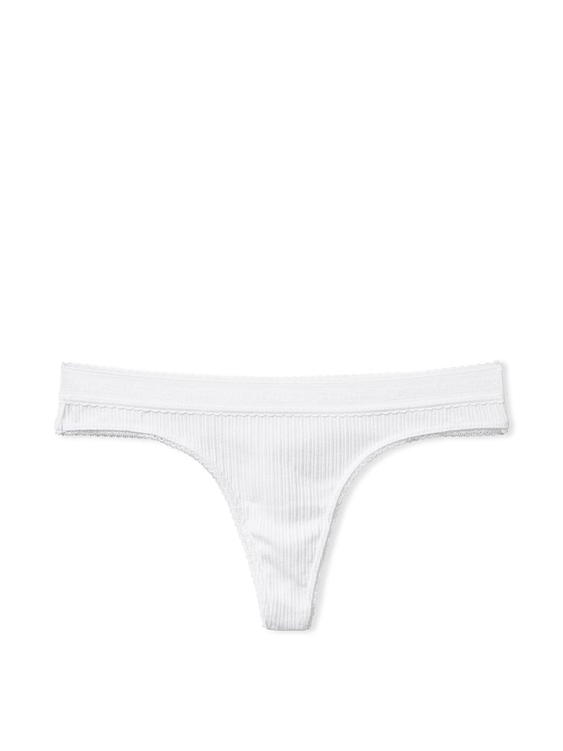 White Pointelle Thong Logo Cotton Knickers - Image 3 of 3