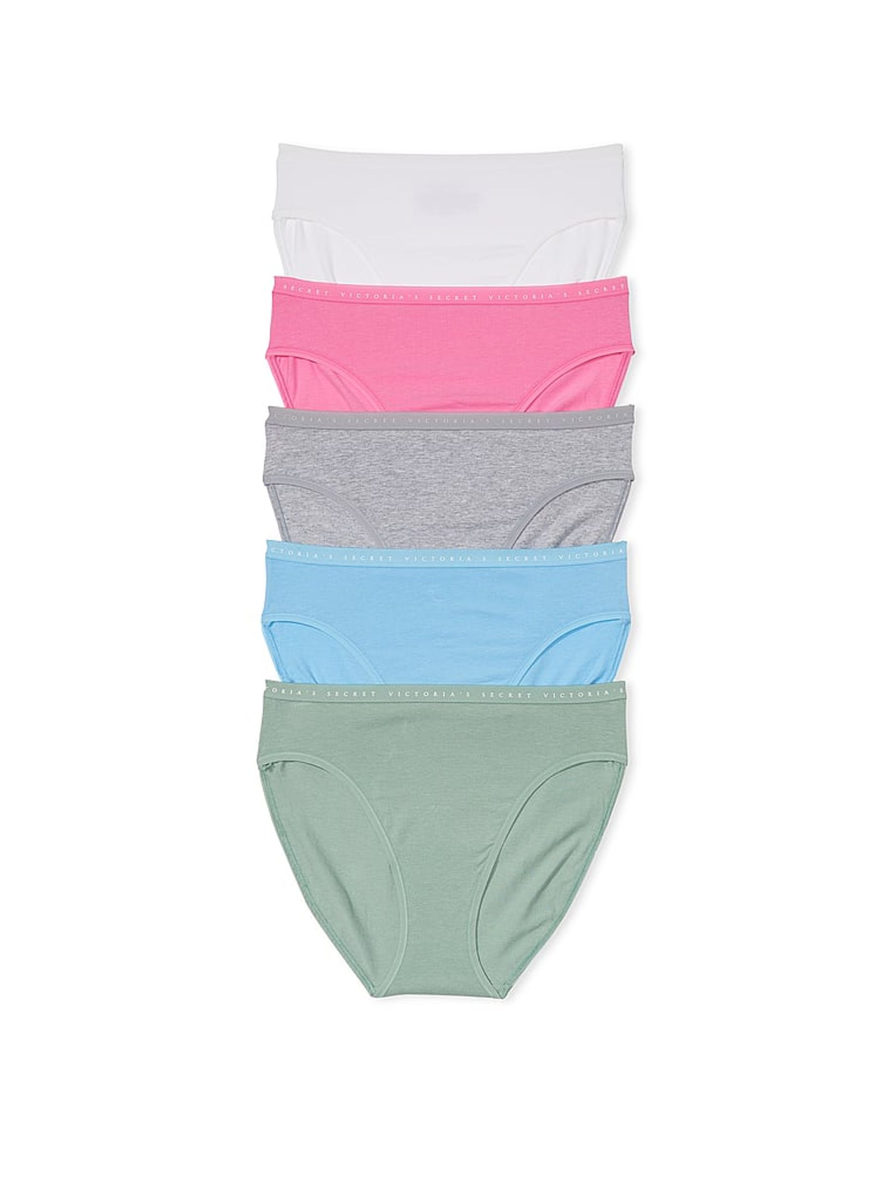 White/Pink/Grey/Blue/Green Brief Logo 5 Pack Knickers - Image 1 of 4