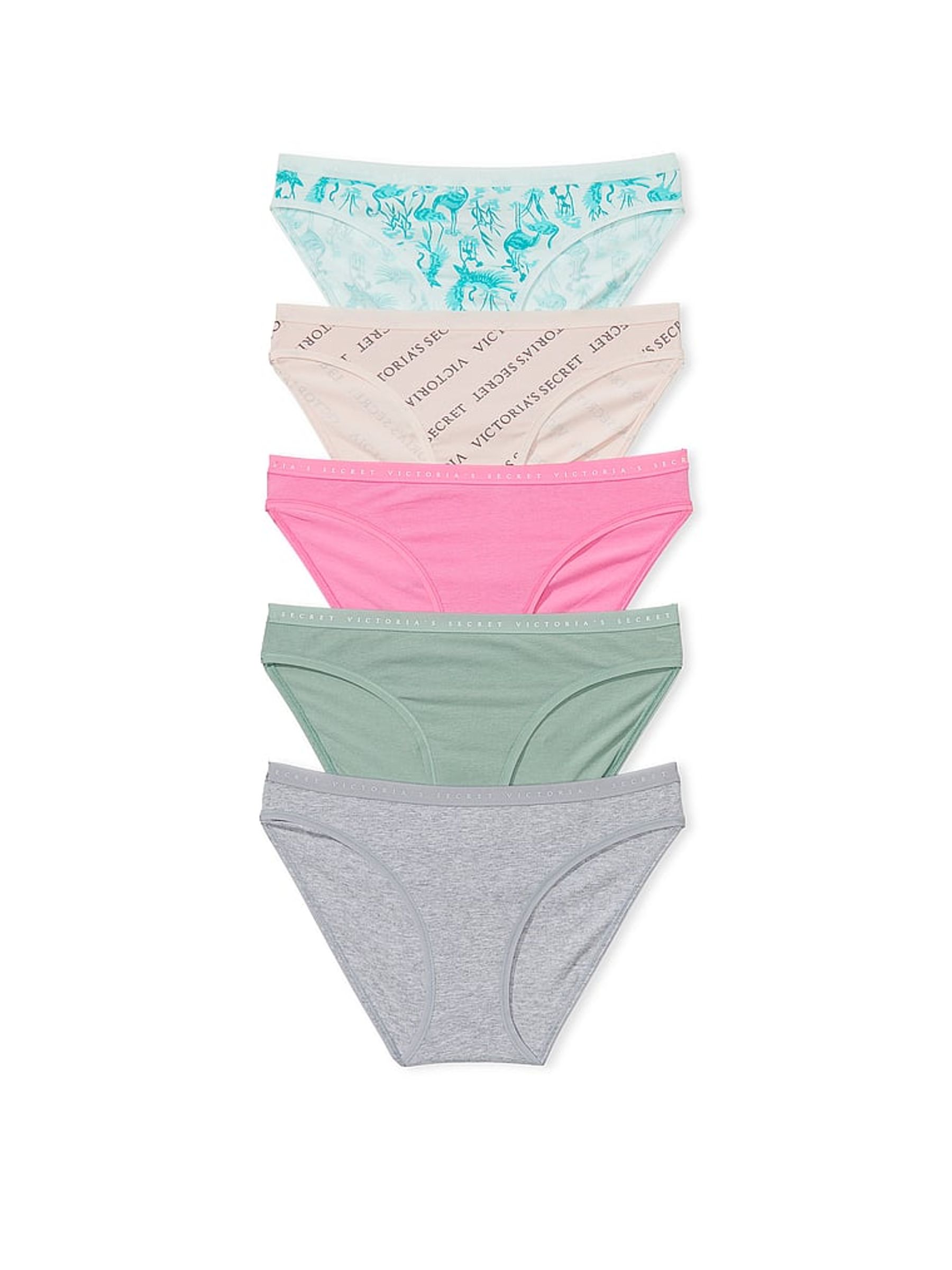 Pink/Grey/Green Bikini Logo 5 Pack Knickers - Image 1 of 3