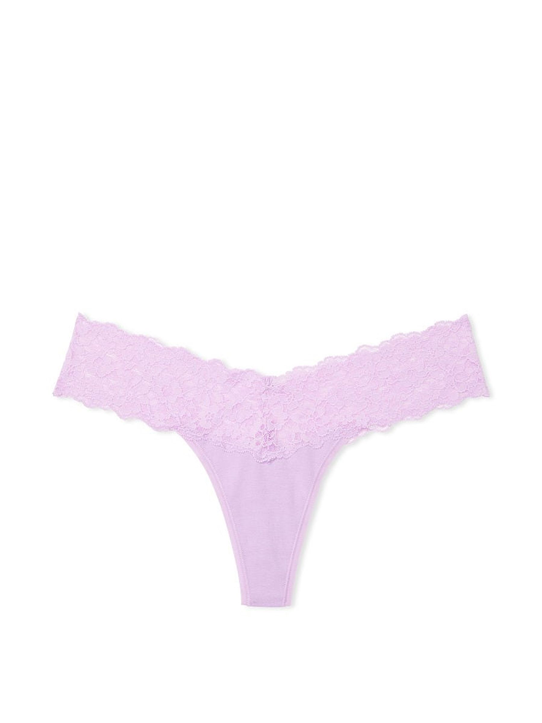 Silky Lilac Purple Posey Lace Waist Thong Knickers - Image 3 of 3